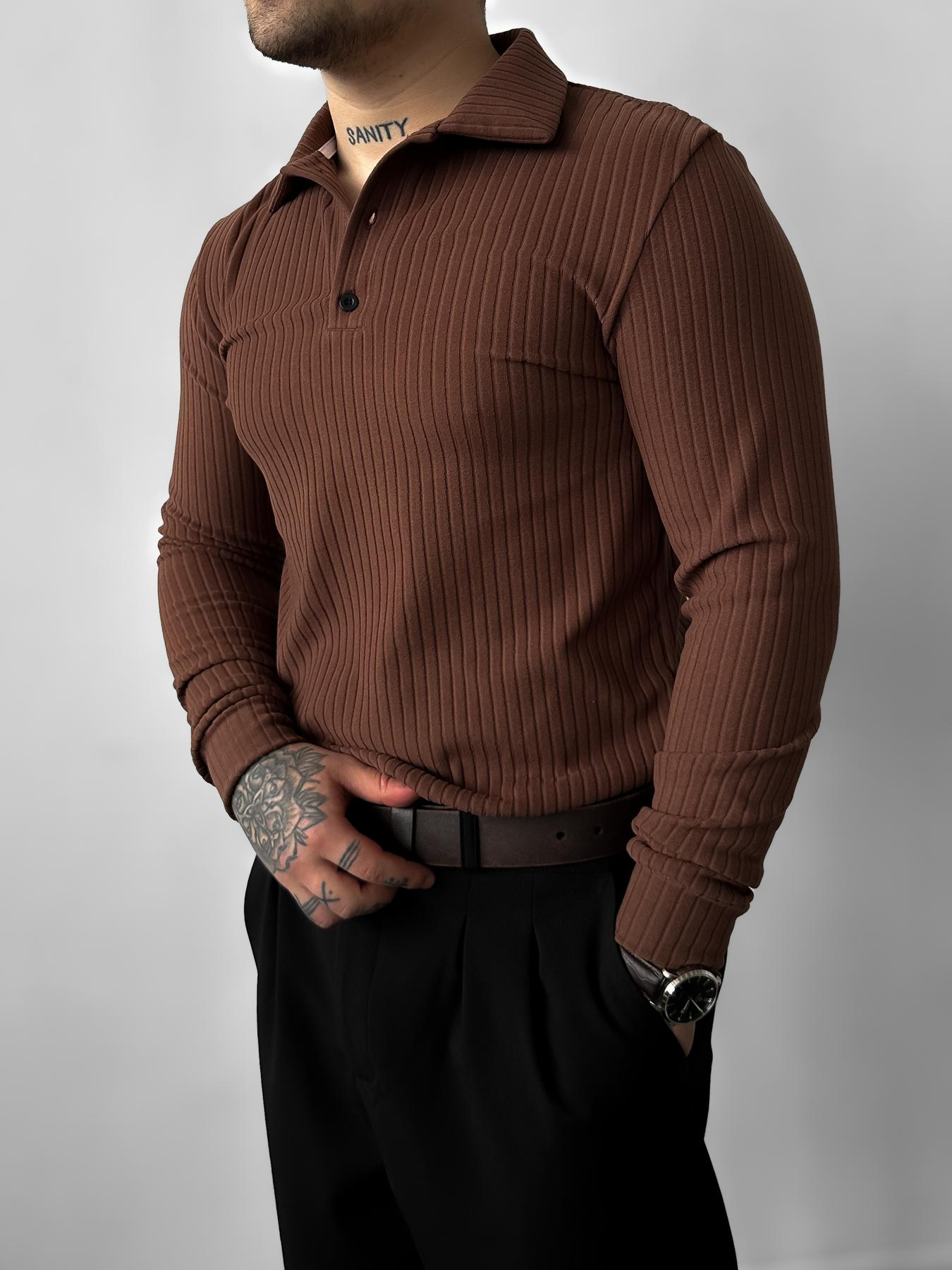 Black polo with long brown sleeves