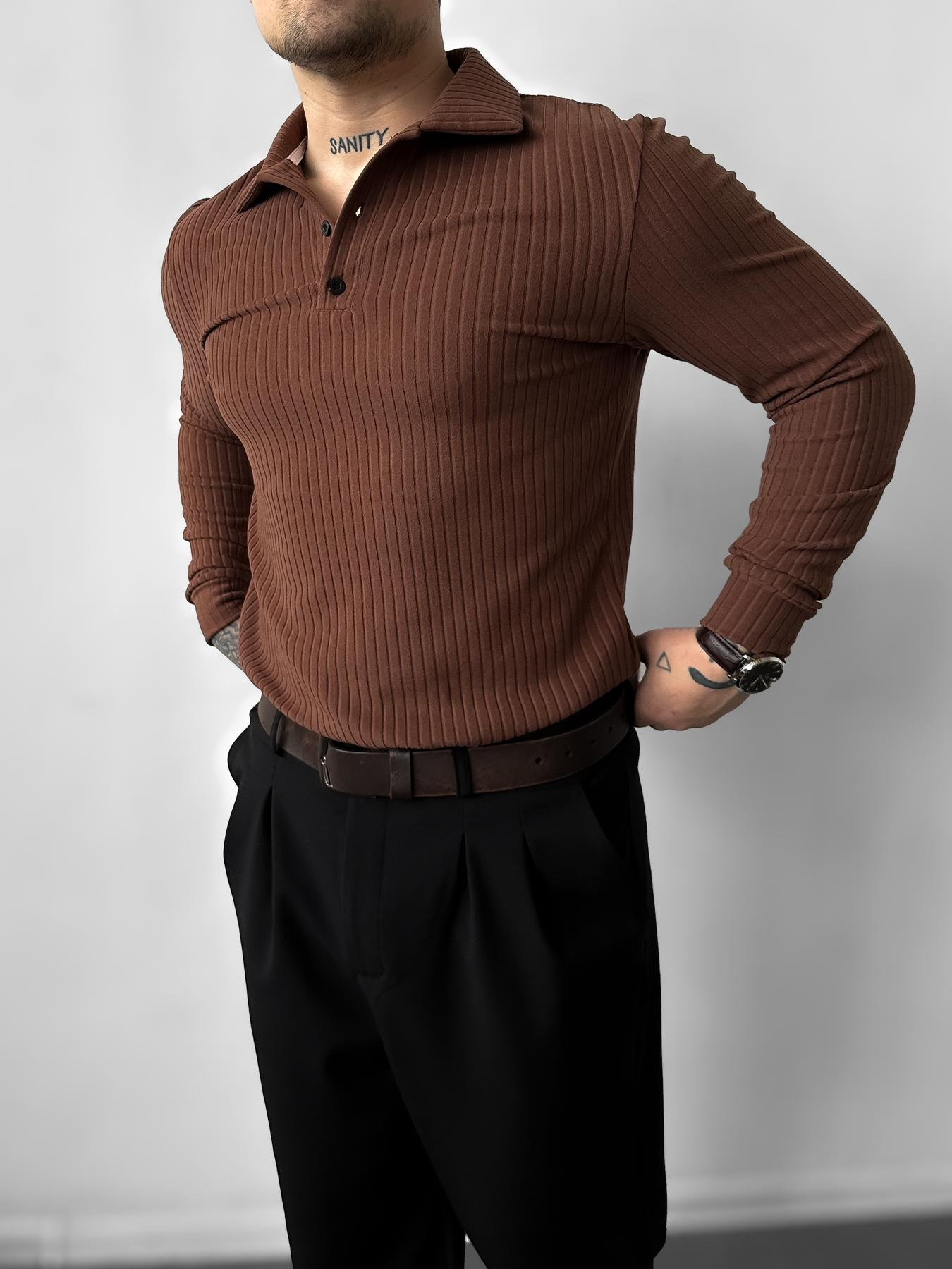 Black polo with long brown sleeves