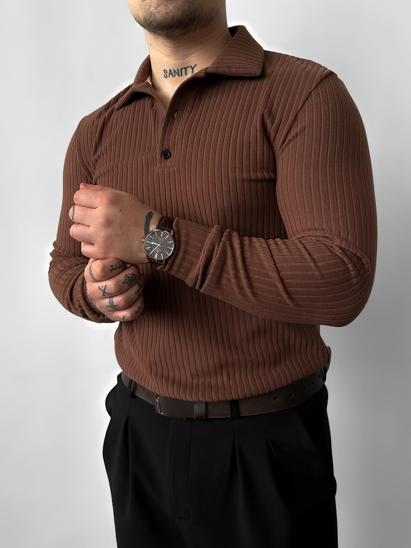 Black polo with long brown sleeves