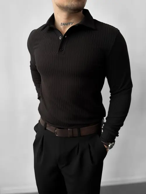 Black Long-Sleeve Polo Shirt