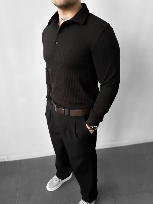Black Long-Sleeve Polo Shirt