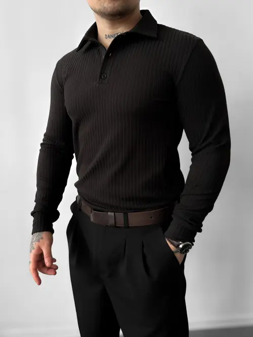 Black Long-Sleeve Polo Shirt