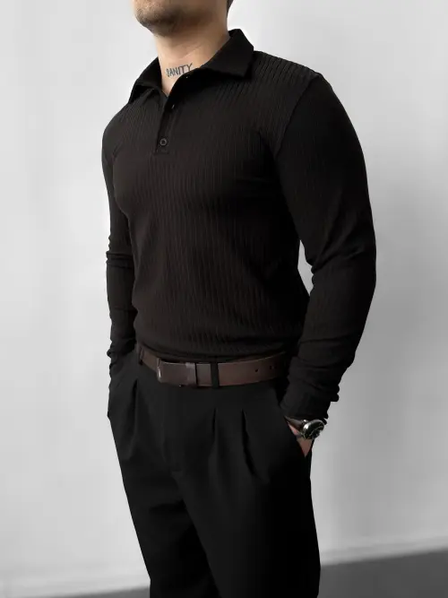 Black Long-Sleeve Polo Shirt
