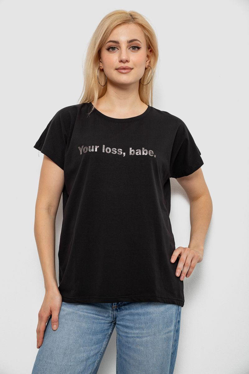 Футболка жіноча з принтом, колір чорний, 244R3016