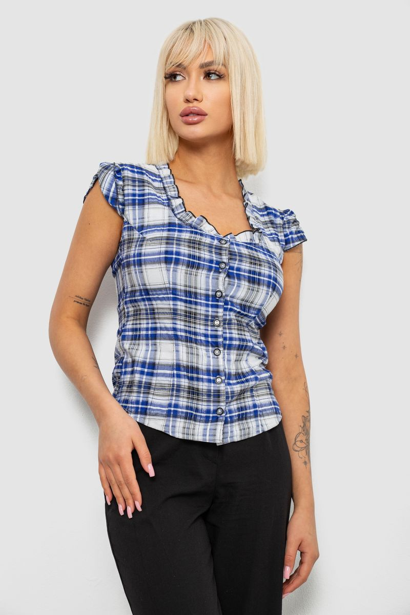 Блуза в клітину, колір синій, 230R2502