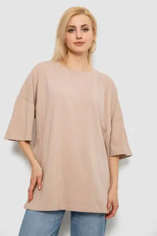 Футболка жіноча однотонна, колір бежевий, 244R3018