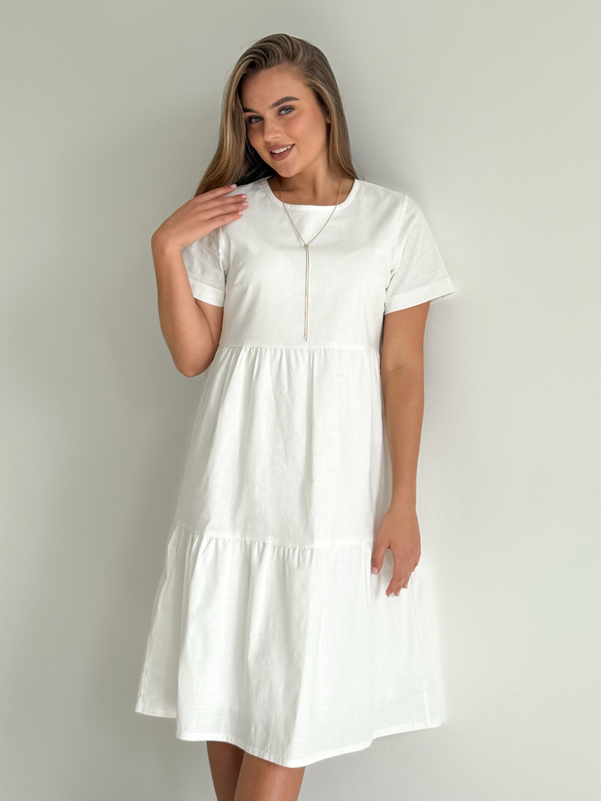 Льняна сукня з рюшами міді біла Merlini Гутта