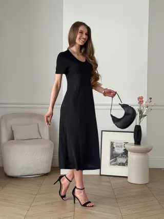 Long Black Ribbed T-Shirt Dress Merlini Zara