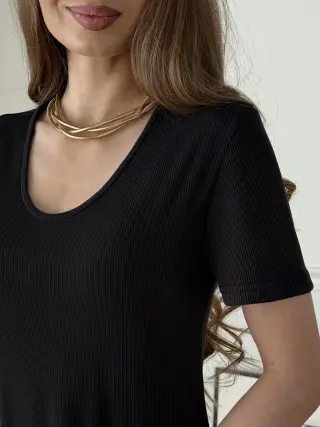 Long Black Ribbed T-Shirt Dress Merlini Zara