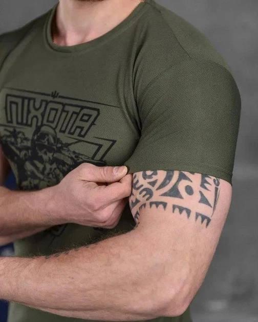 Футболка тактична з принтом Піхота олива CoolMax