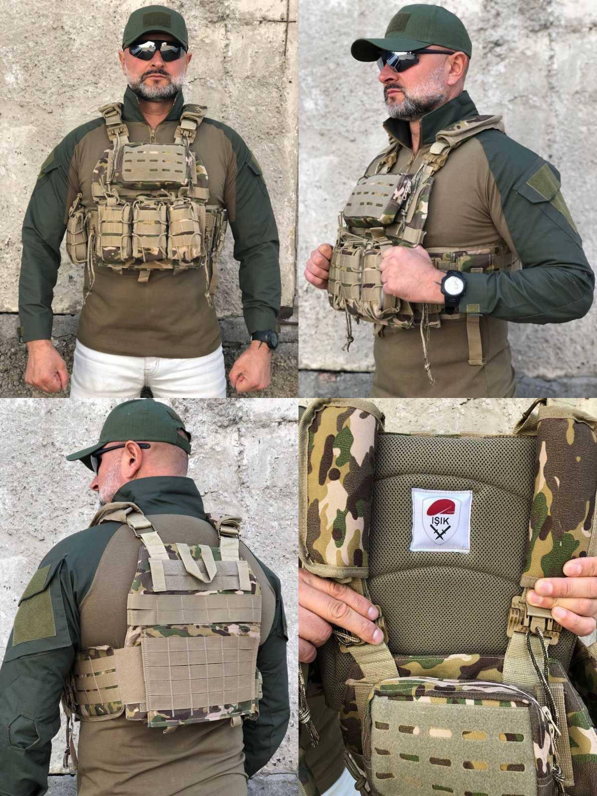 Плитоноска із подвійним швидким скиданням ISIK Multicam на 4 точки скидання, 7 підсумків