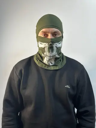 Балаклава Олива (трикотаж) із принтом (DTF друк) Принт #2