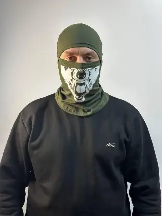 Балаклава Олива (трикотаж) із принтом (DTF друк) Принт #3