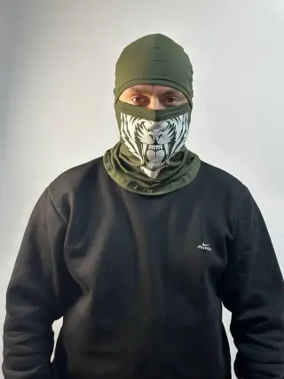 Балаклава Олива (трикотаж) із принтом (DTF друк) Принт #4