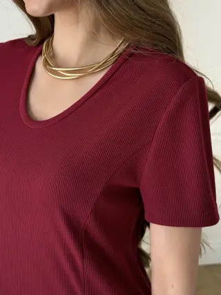 Long ribbed t-shirt dress burgundy Merlini Zara