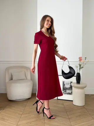 Long ribbed t-shirt dress burgundy Merlini Zara