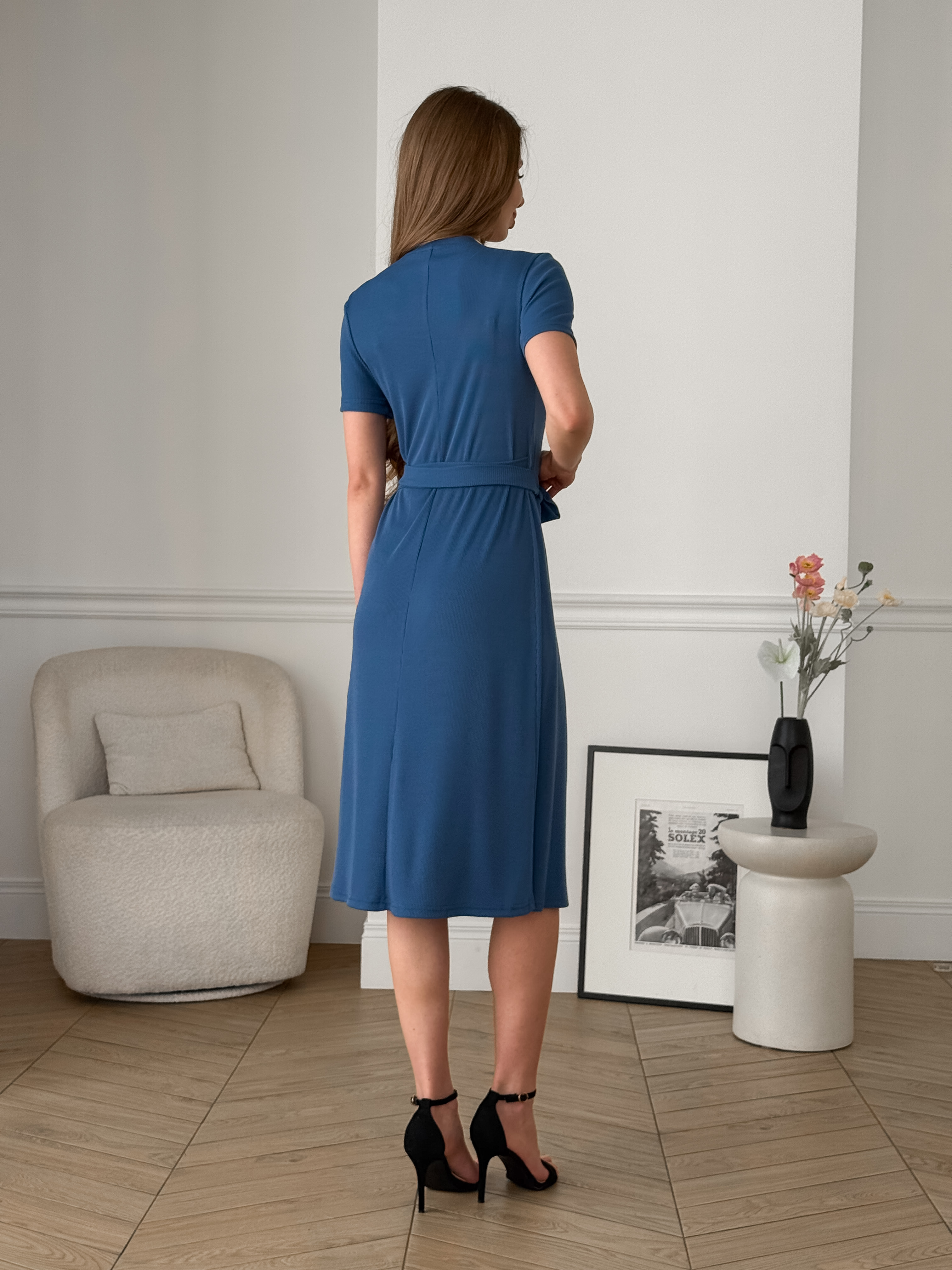 Blue Wrap Dress in Rib Merlini Zokka