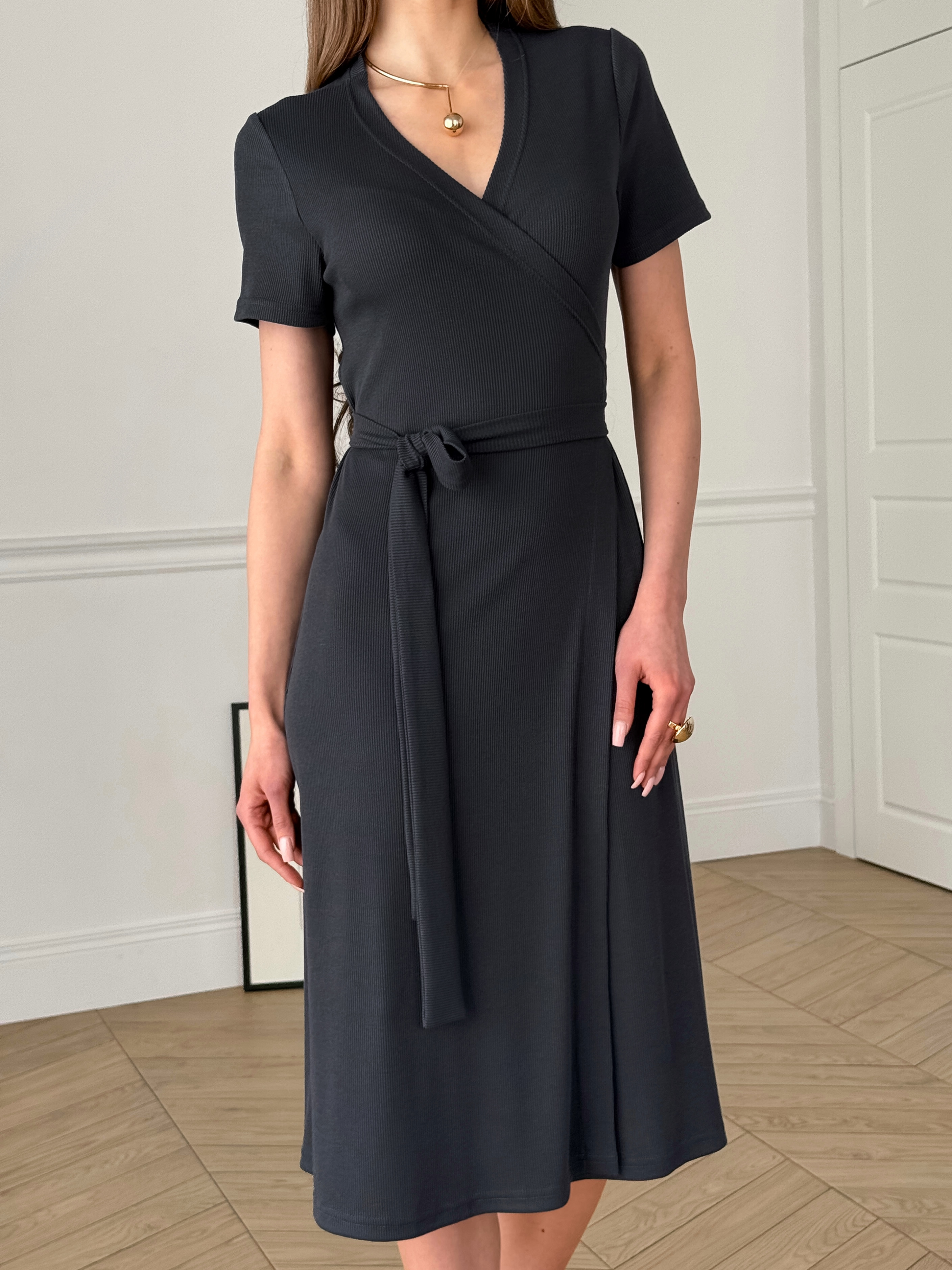 Wrap Dress in Ribbed Fabric Grey Merlini Zokka