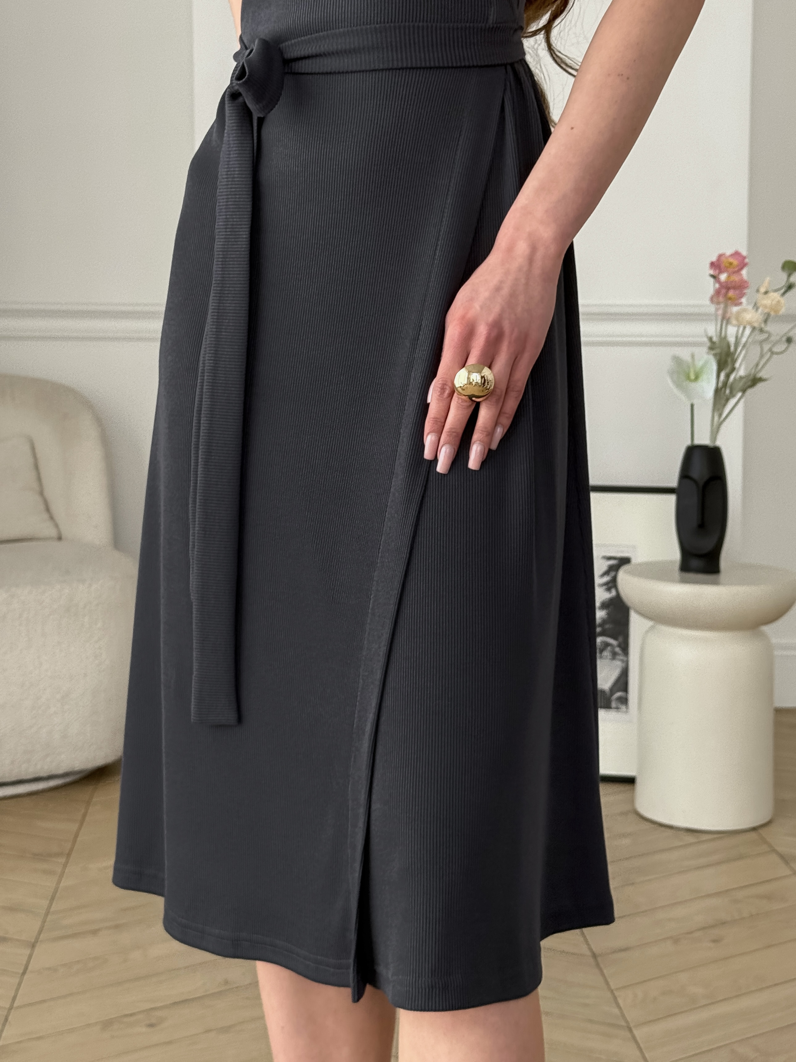 Wrap Dress in Ribbed Fabric Grey Merlini Zokka