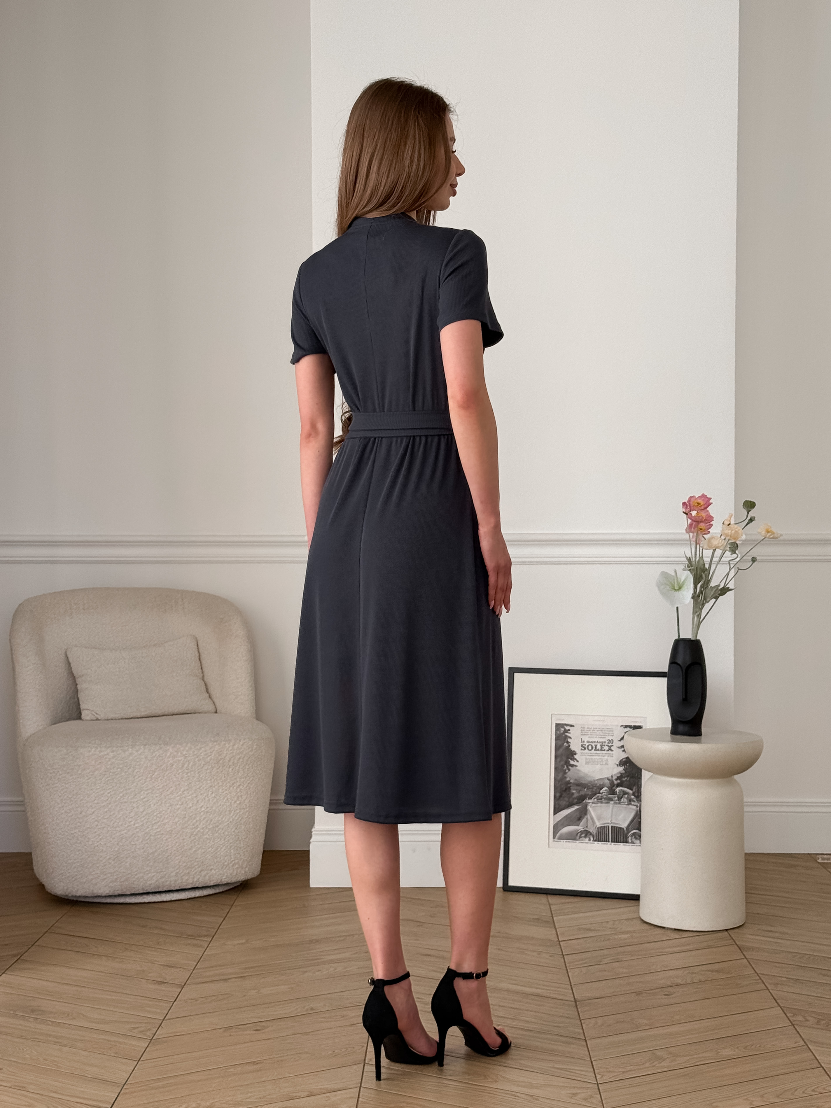 Wrap Dress in Ribbed Fabric Grey Merlini Zokka