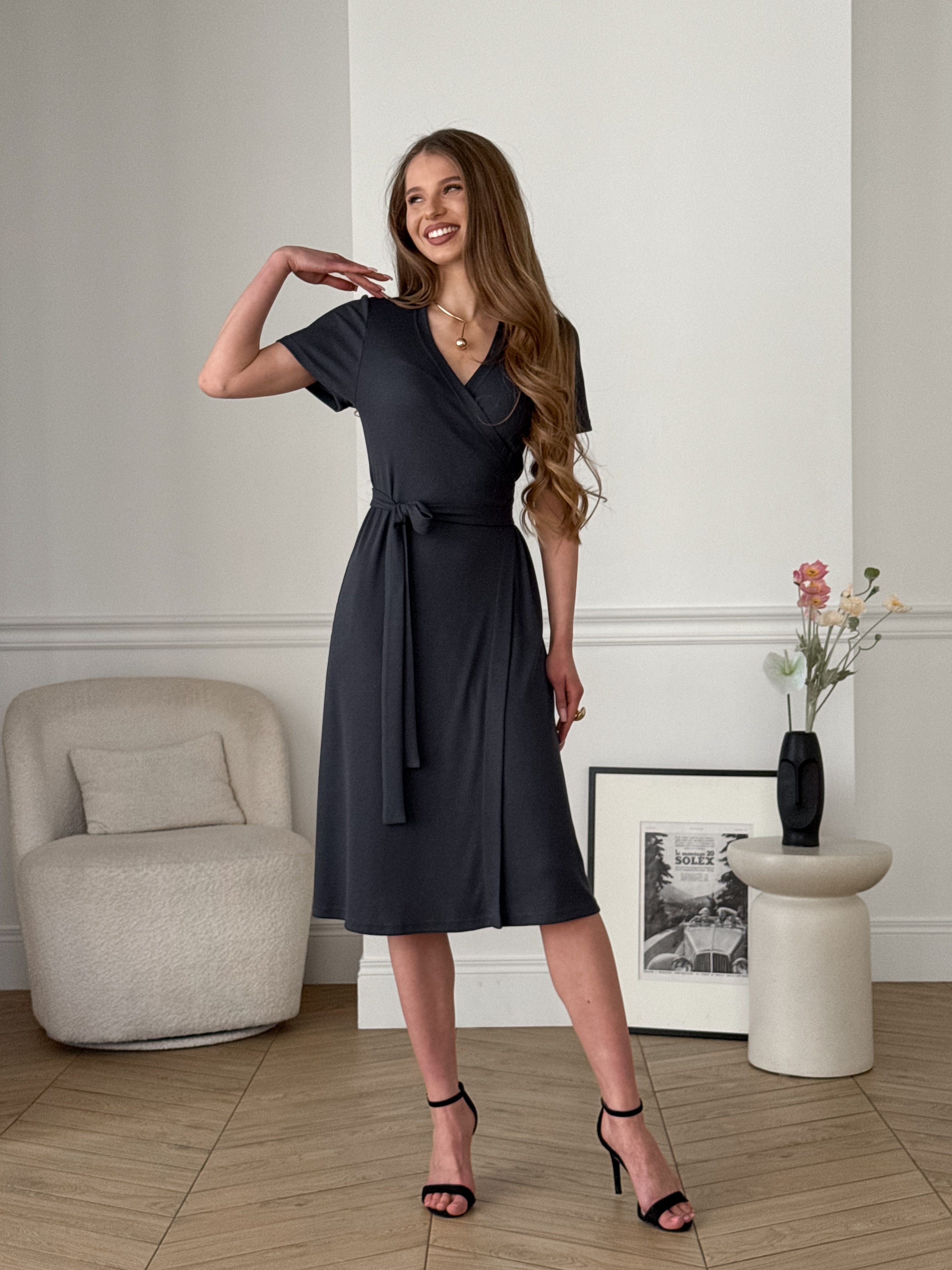 Wrap Dress in Ribbed Fabric Grey Merlini Zokka