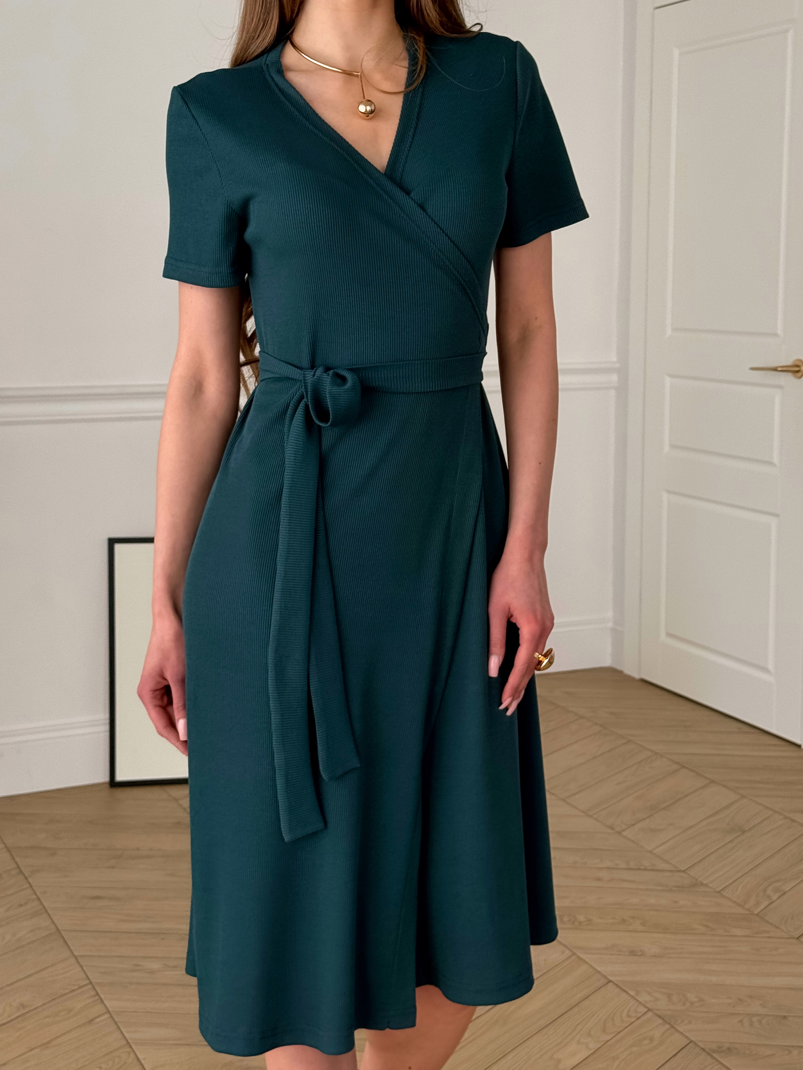 Green Wrap Ribbed Dress Merlini Zokka
