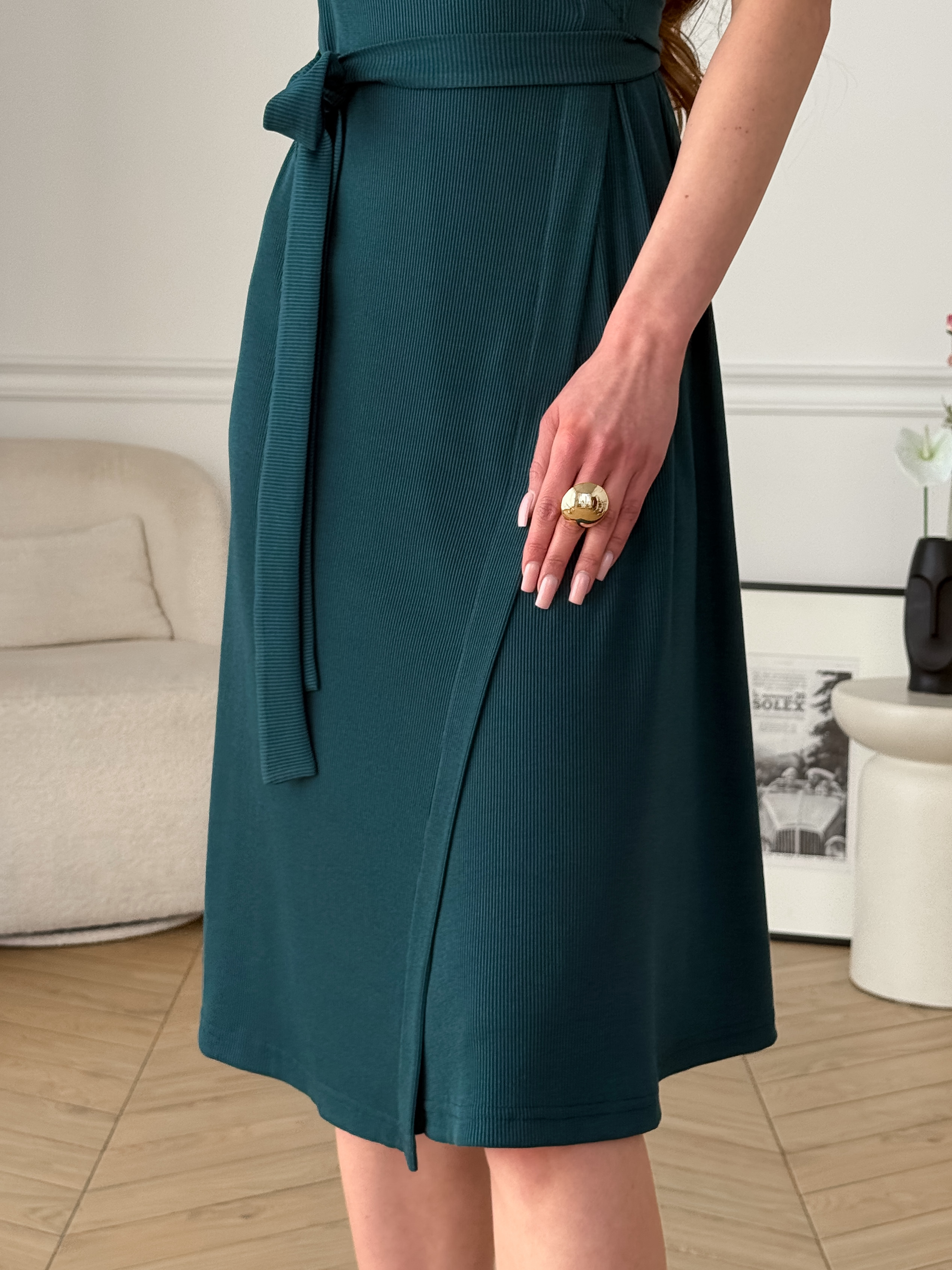 Green Wrap Ribbed Dress Merlini Zokka