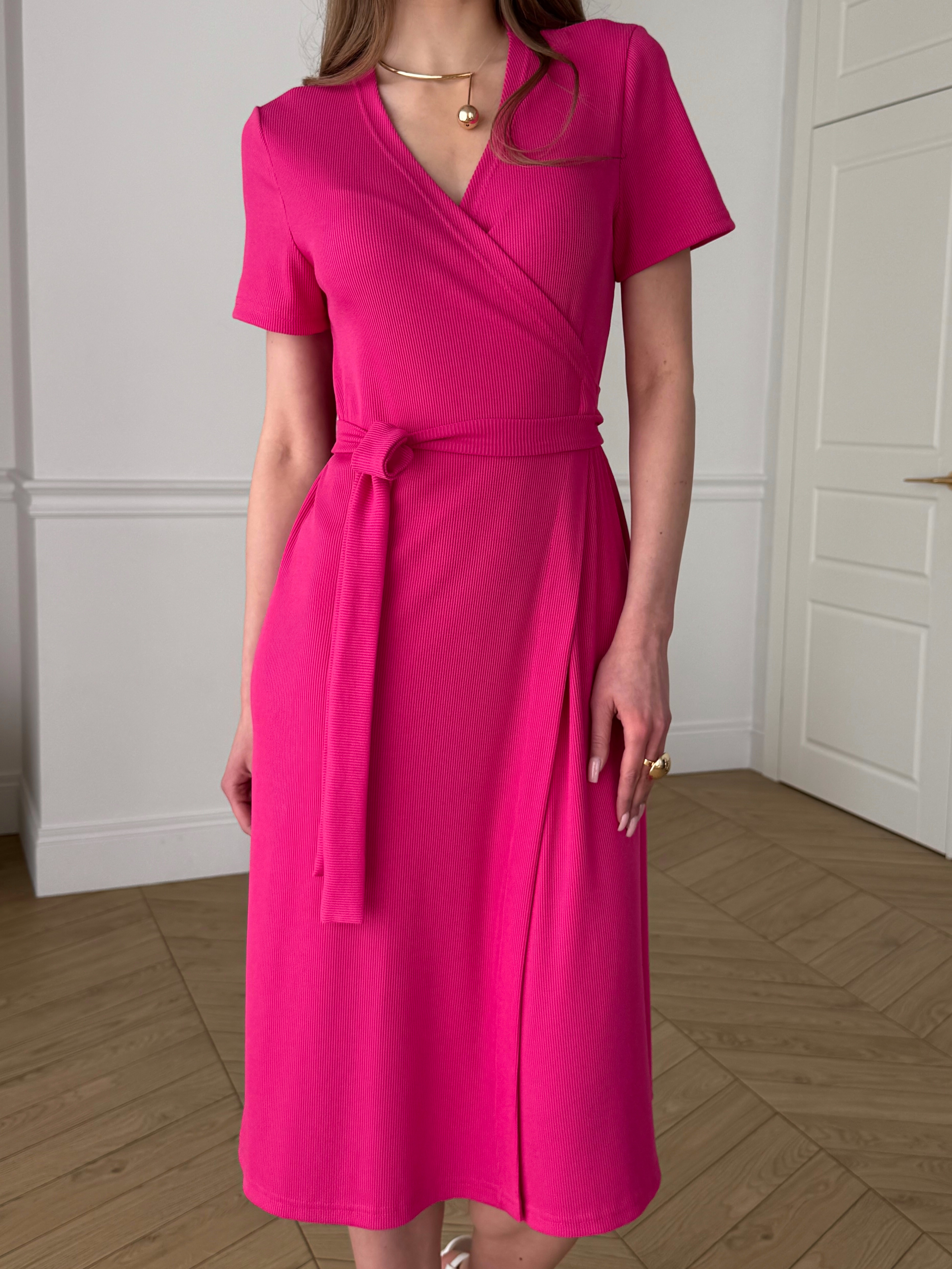 Pink Wrap Ribbed Dress Merlini Zokka