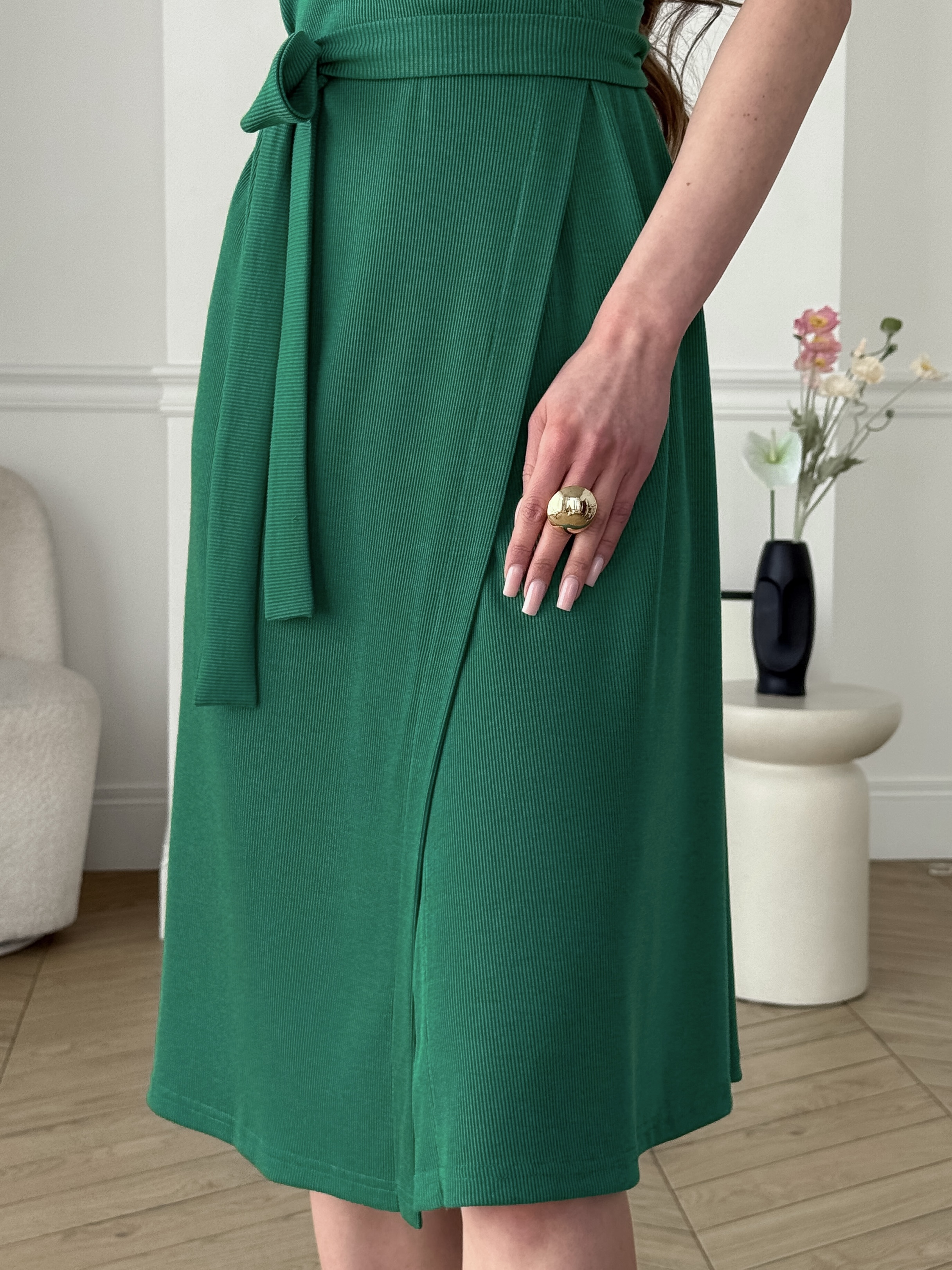 Wrap Dress in Ribbed Fabric Green Merlini Zokka