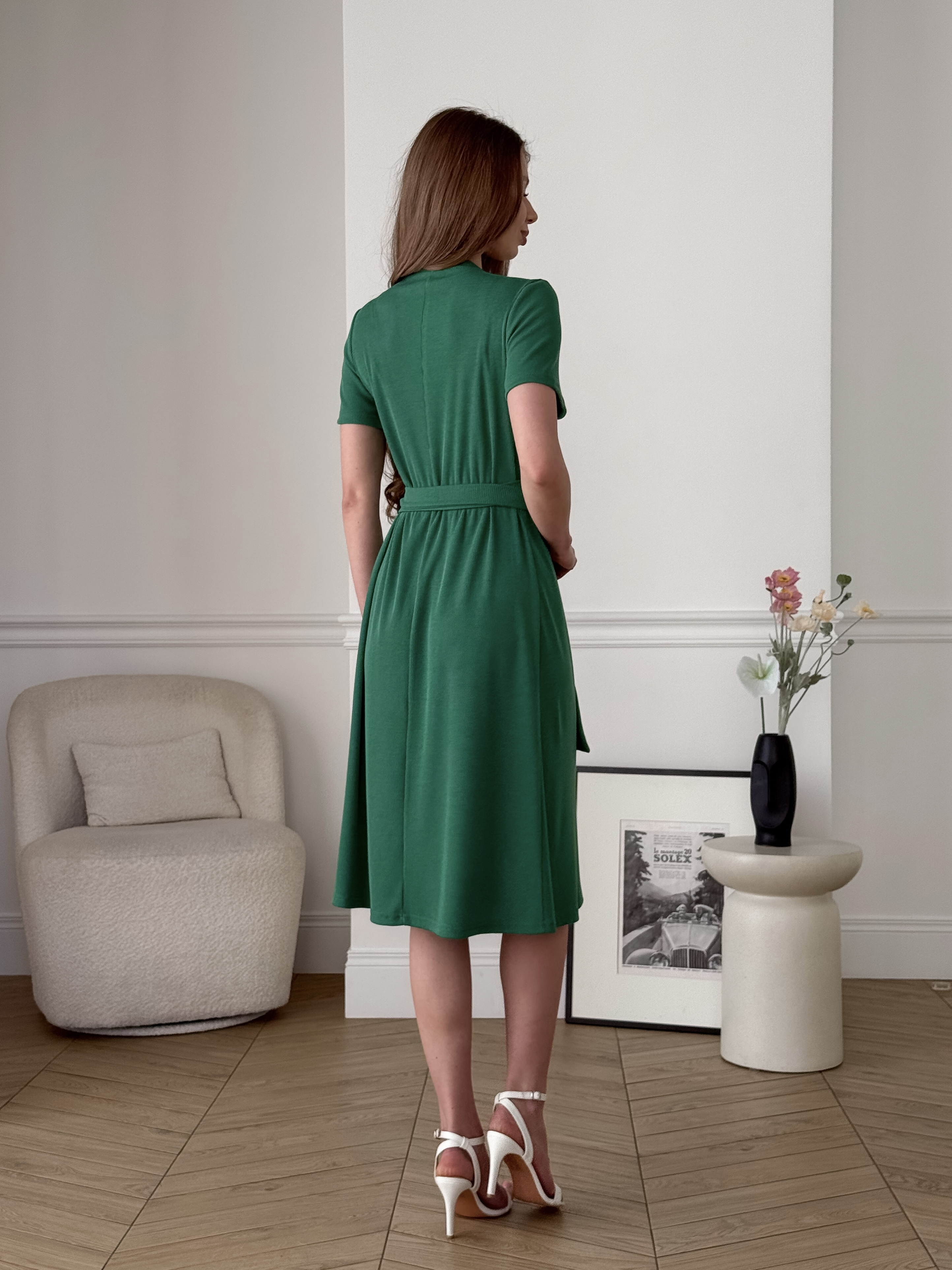 Wrap Dress in Ribbed Fabric Green Merlini Zokka