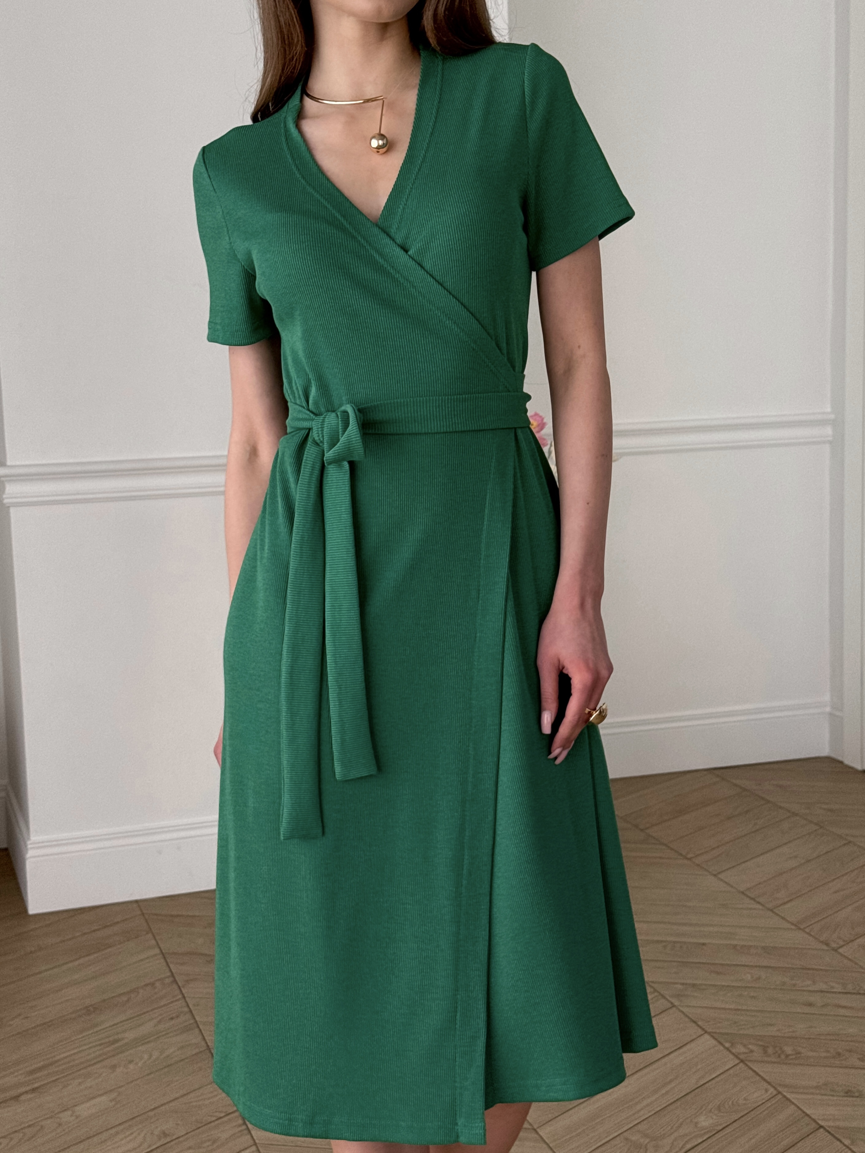 Wrap Dress in Ribbed Fabric Green Merlini Zokka