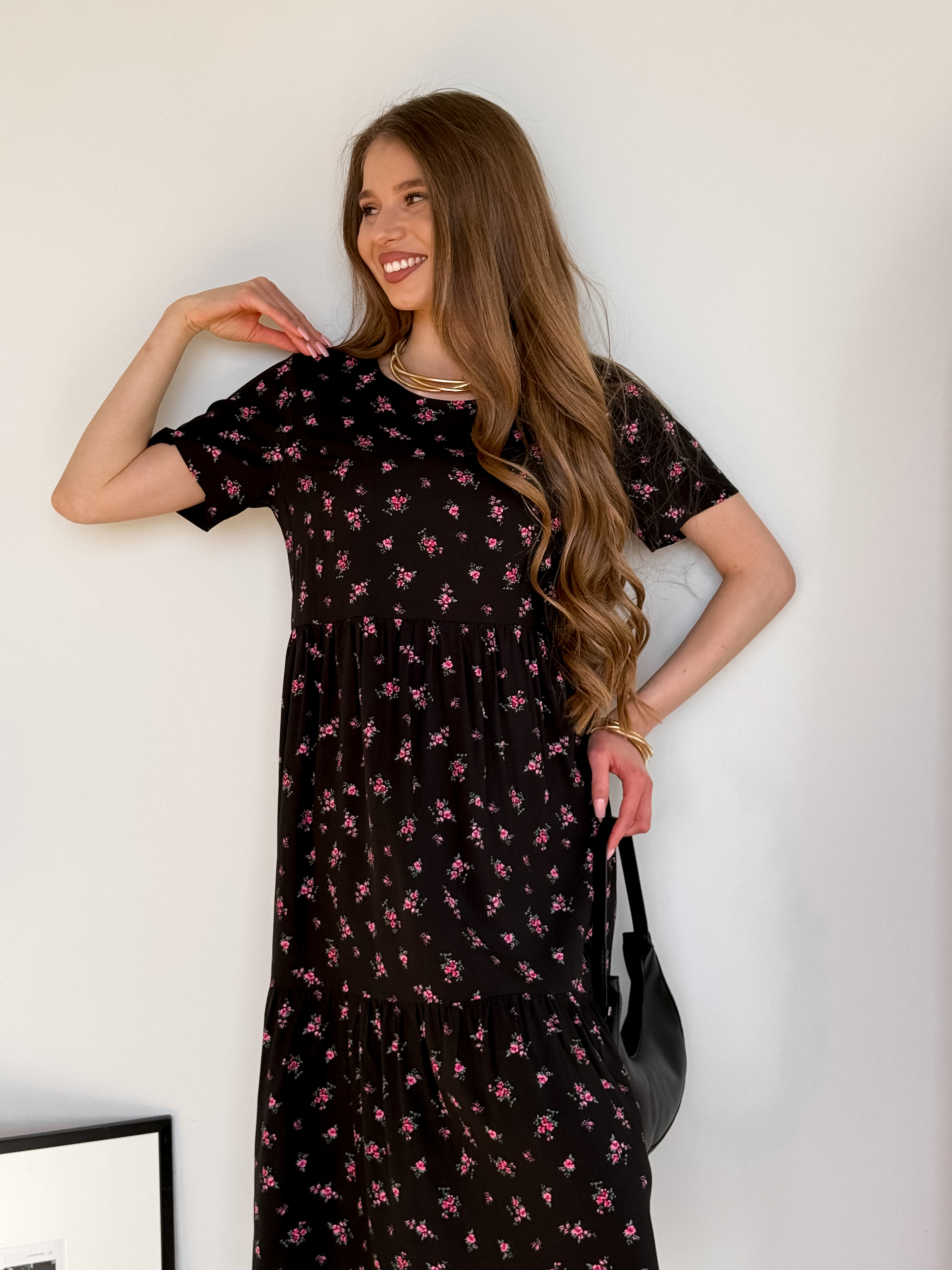 Summer floral print dress made of rayon in black Merlini Caserta