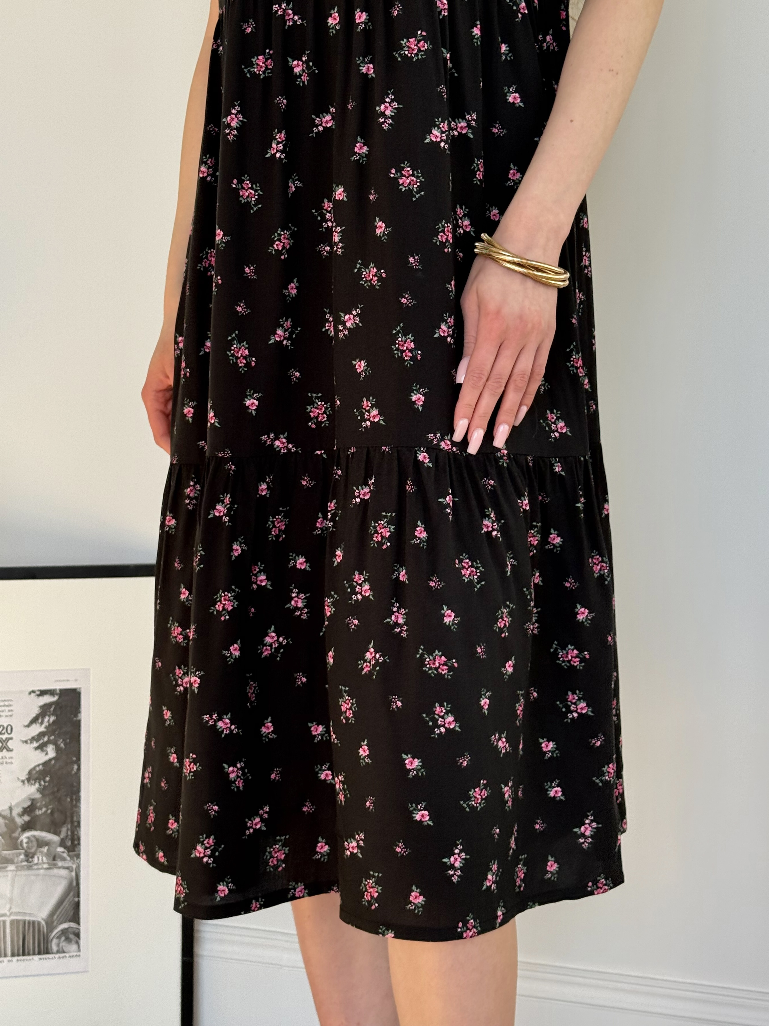 Summer floral print dress made of rayon in black Merlini Caserta