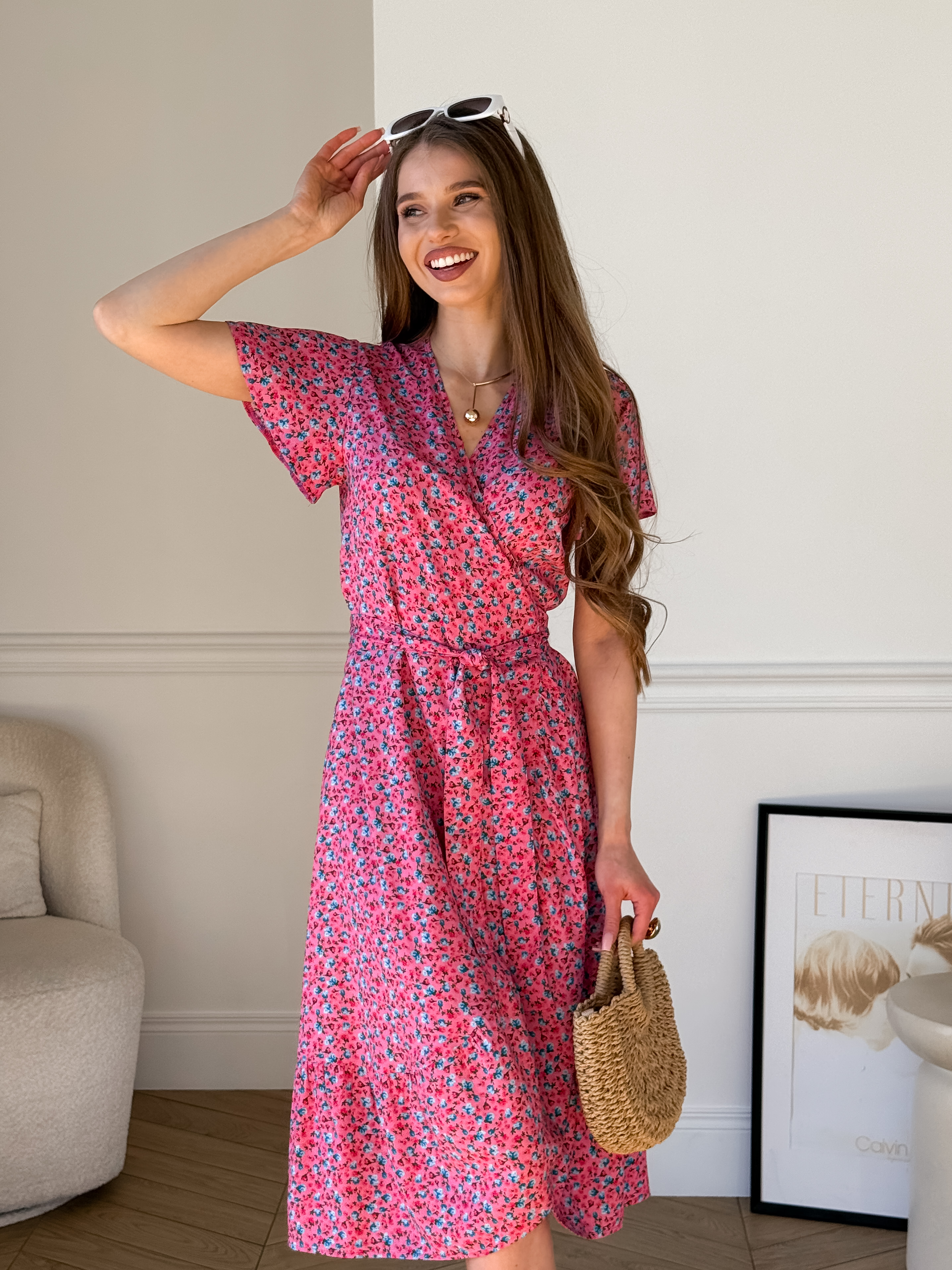 Pink Wrap Dress with Floral Print in Rayon Merlini Vicenza