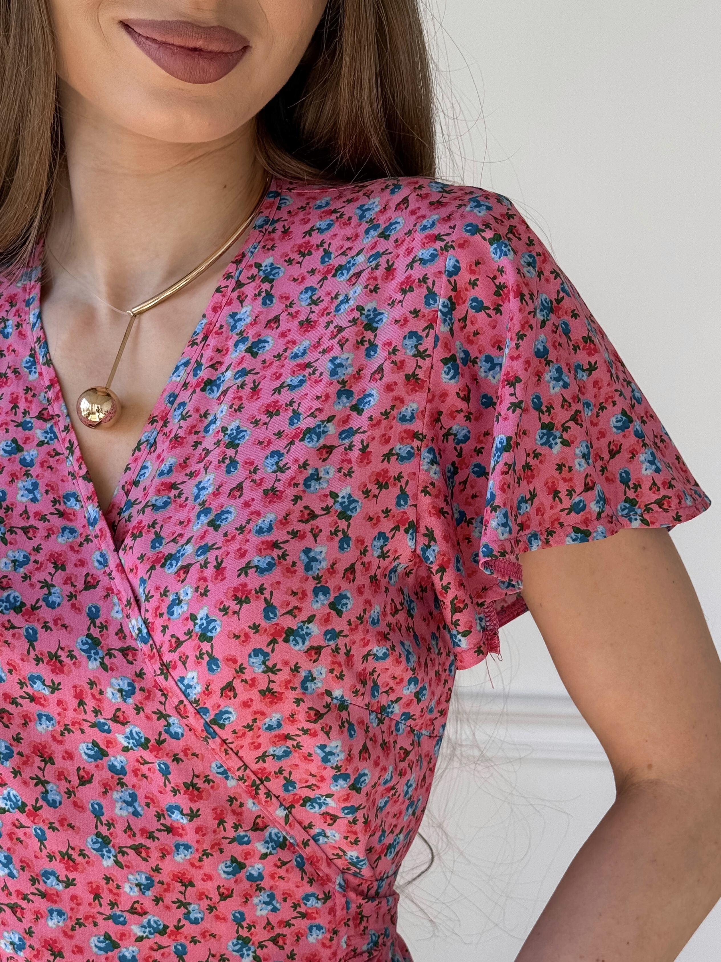 Pink Wrap Dress with Floral Print in Rayon Merlini Vicenza