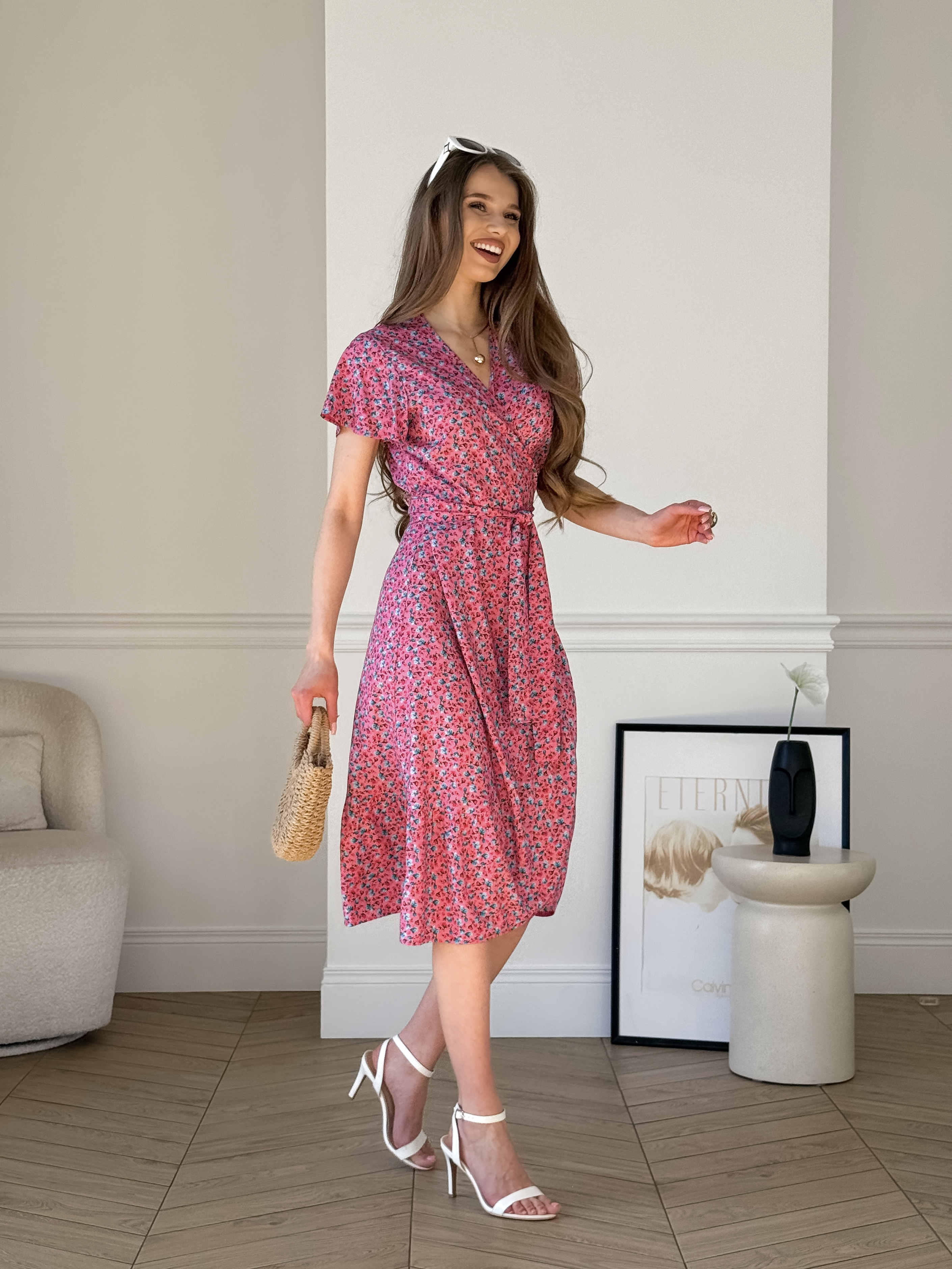 Pink Wrap Dress with Floral Print in Rayon Merlini Vicenza
