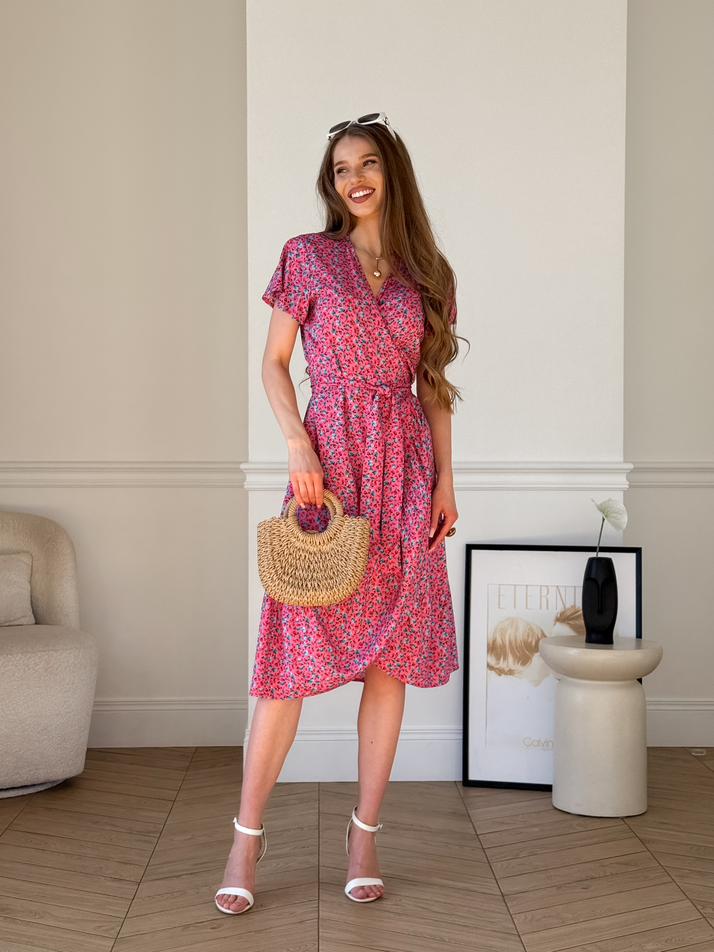 Pink Wrap Dress with Floral Print in Rayon Merlini Vicenza