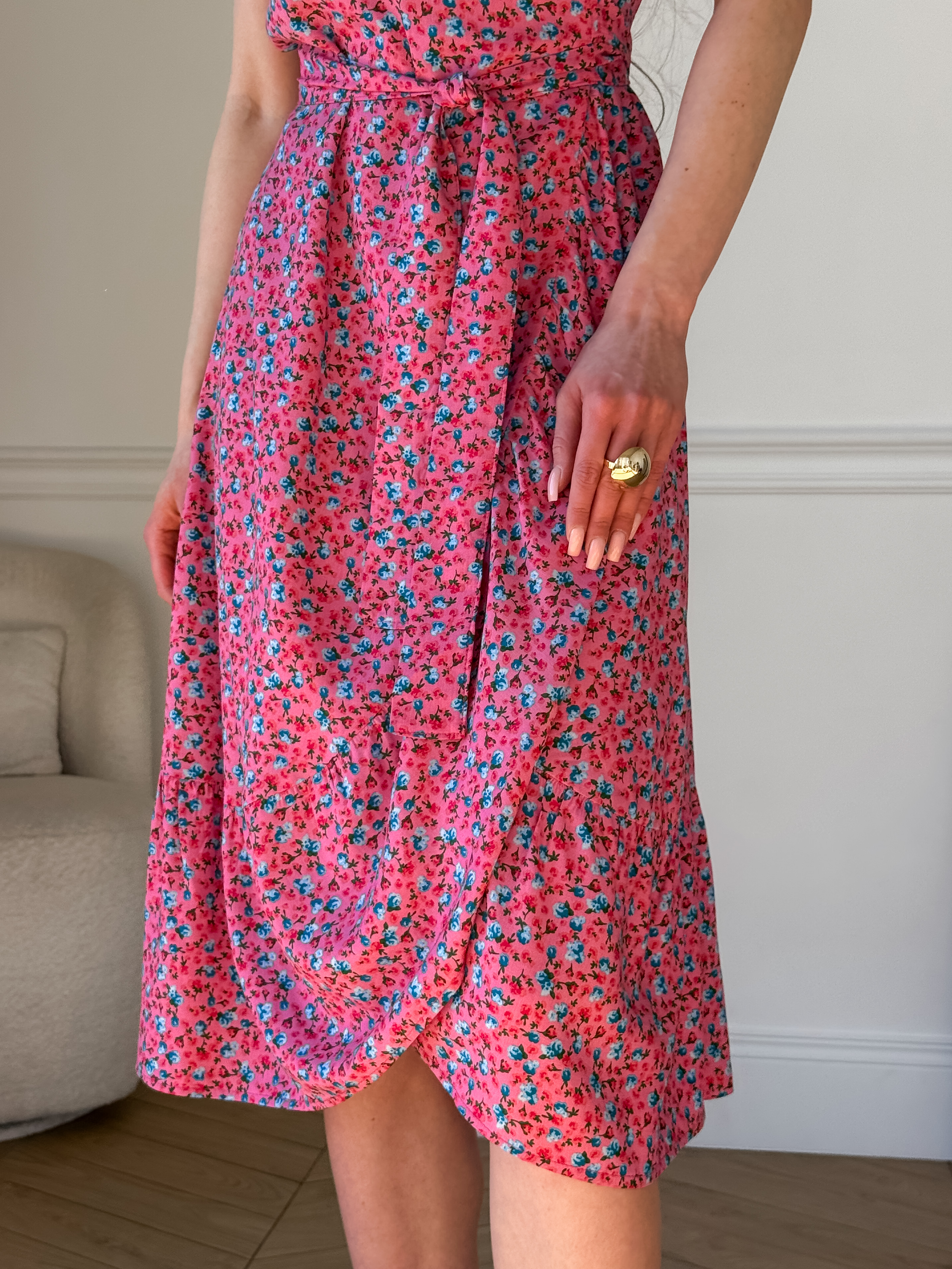 Pink Wrap Dress with Floral Print in Rayon Merlini Vicenza