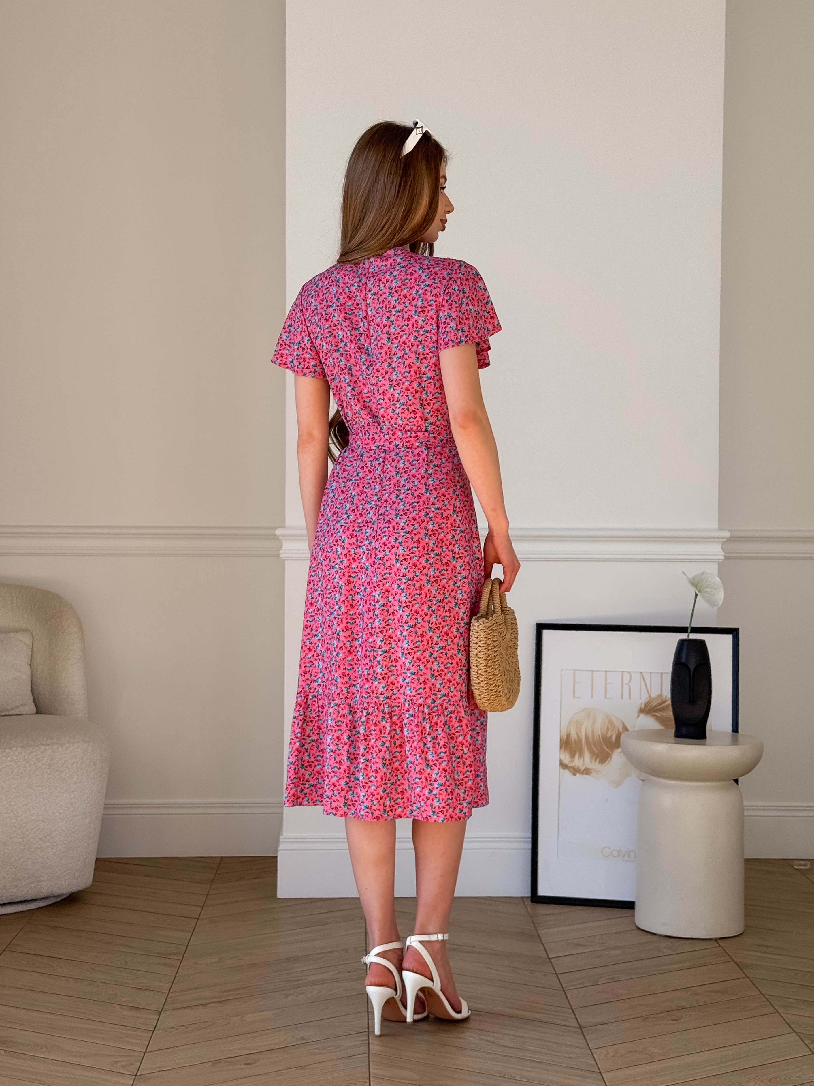Pink Wrap Dress with Floral Print in Rayon Merlini Vicenza