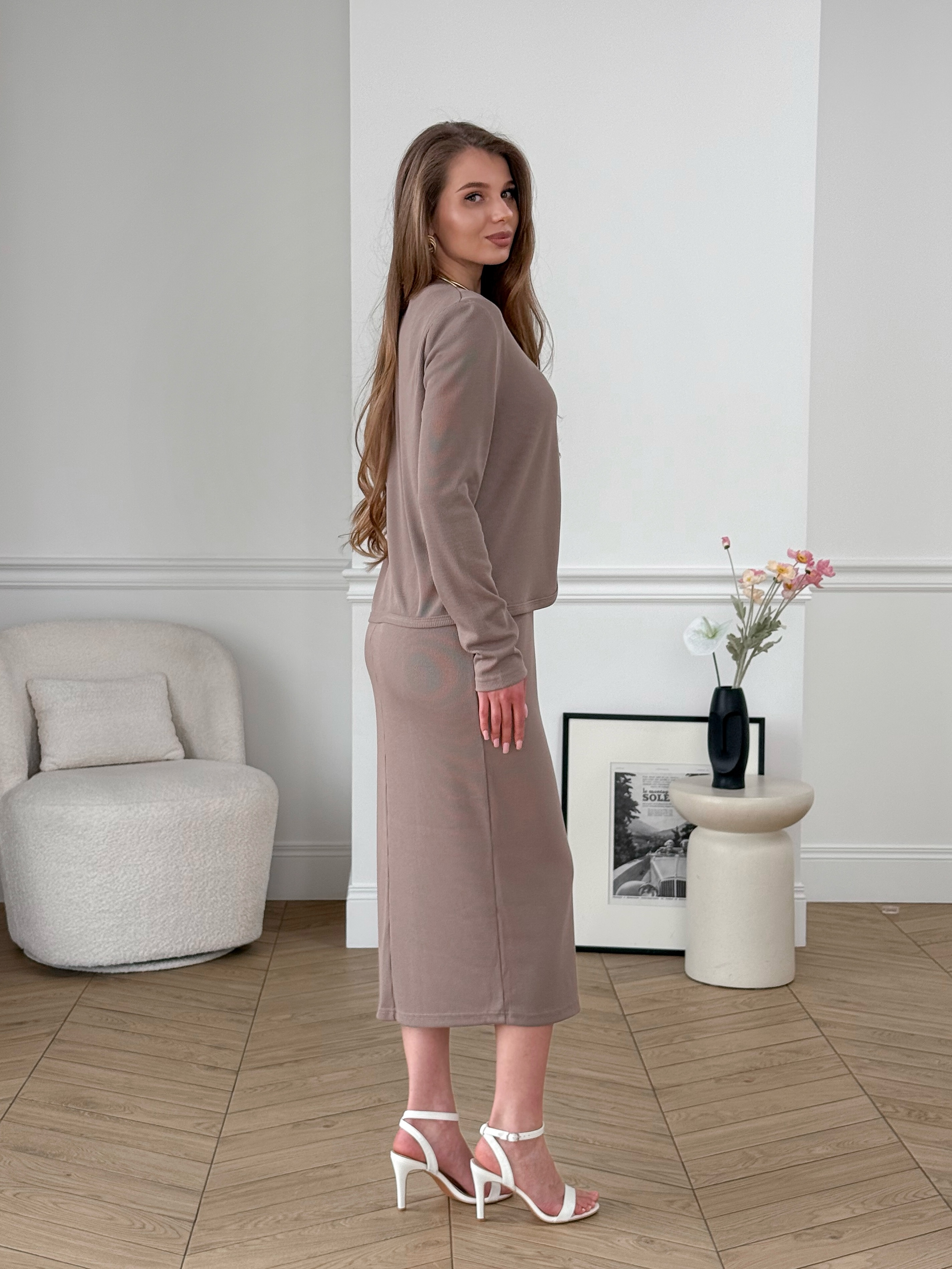 Beige Ribbed Cardigan Merlini Artua