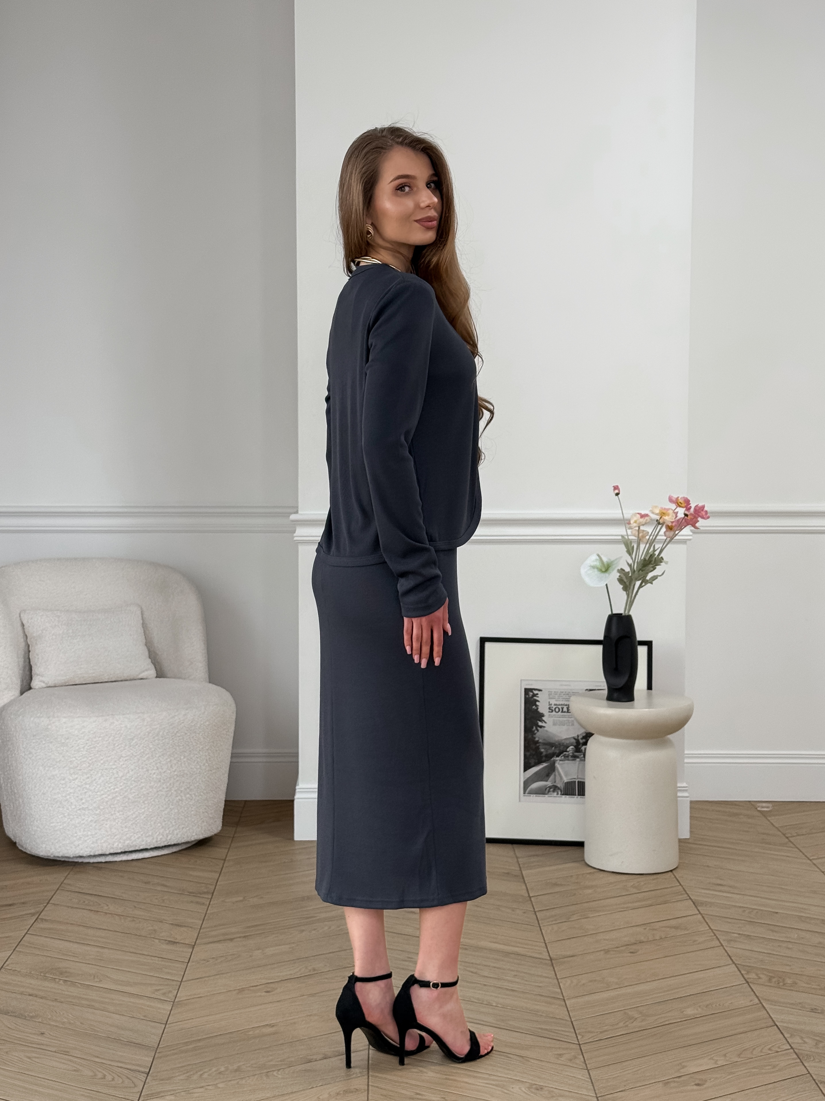 Grey Ribbed Cardigan Merlini Artua