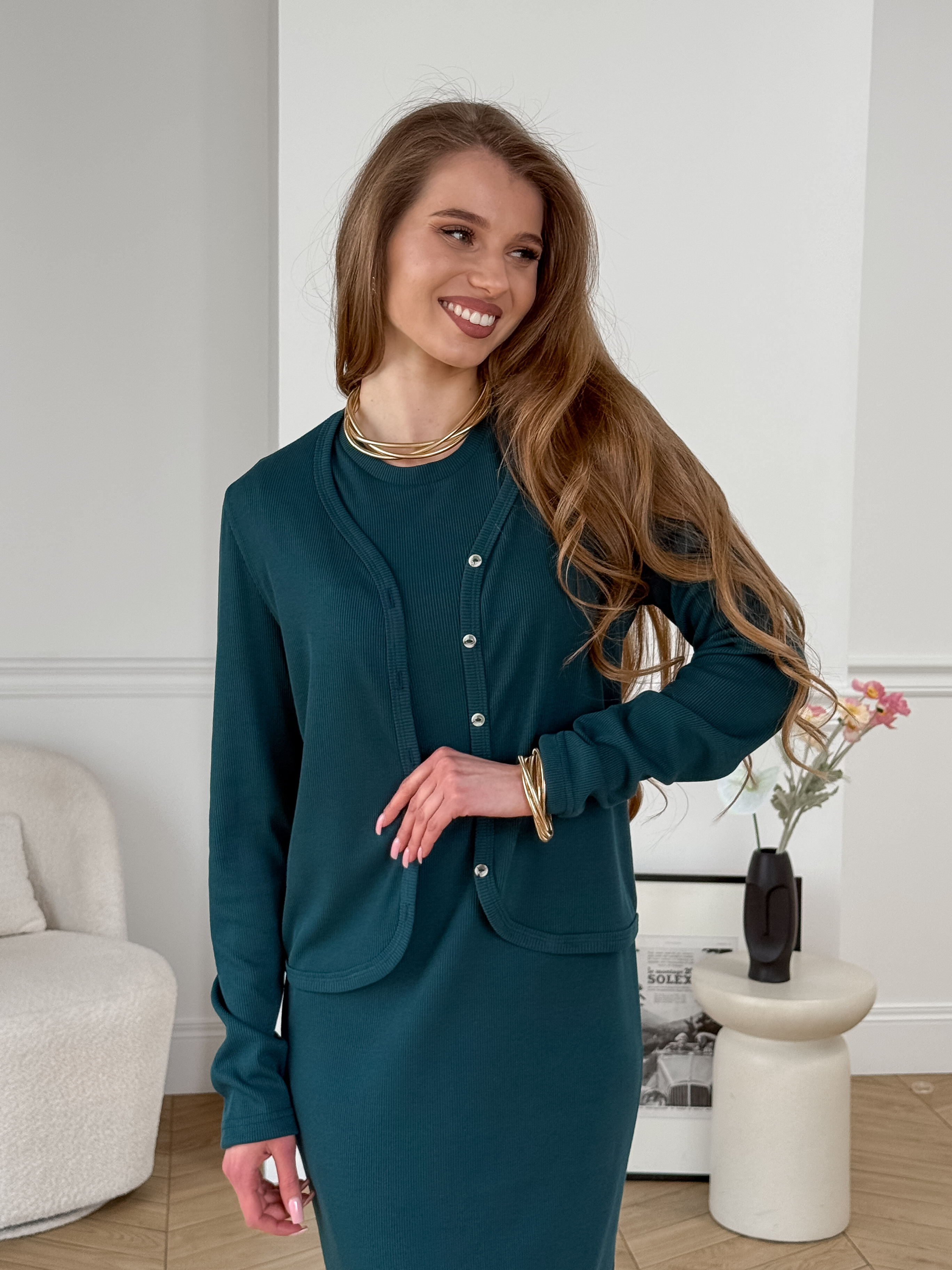 Green Ribbed Cardigan Merlini Artua
