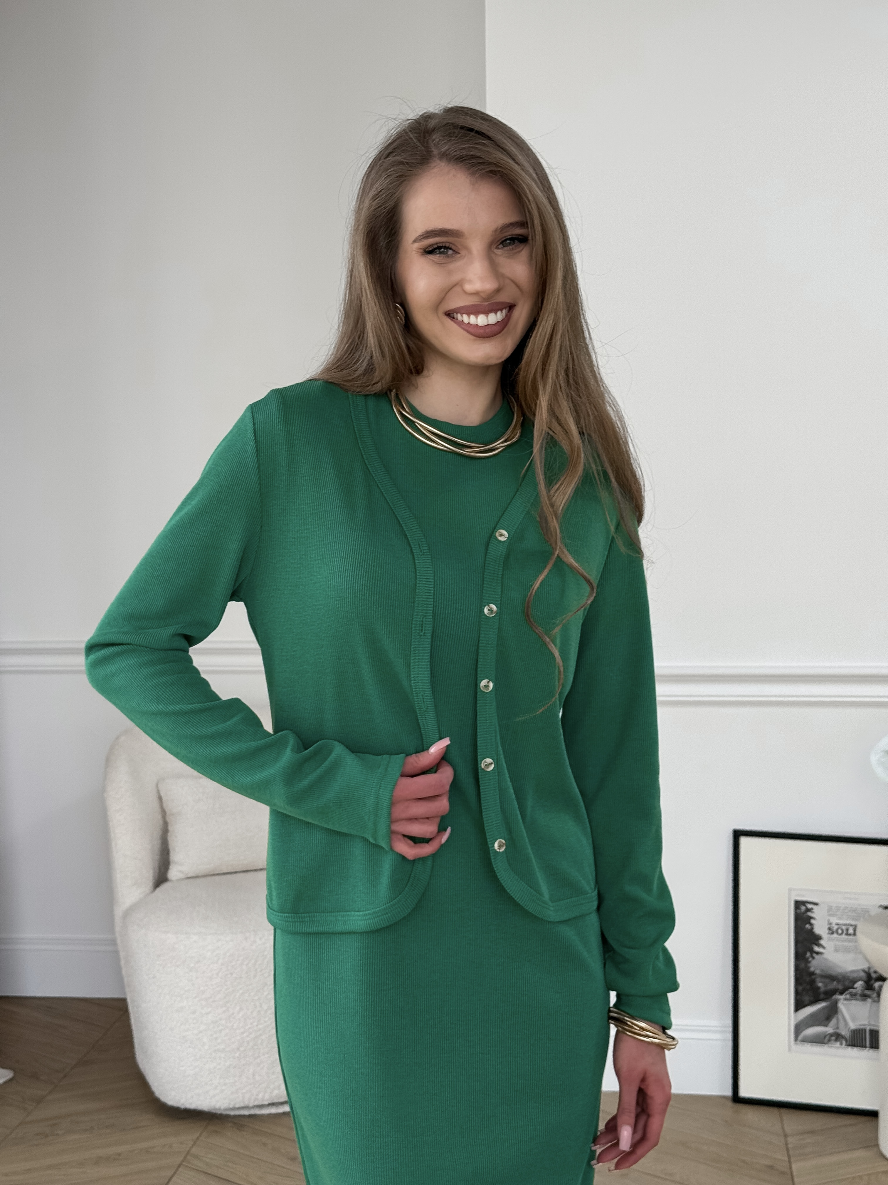 Green ribbed cardigan Merlini Artua