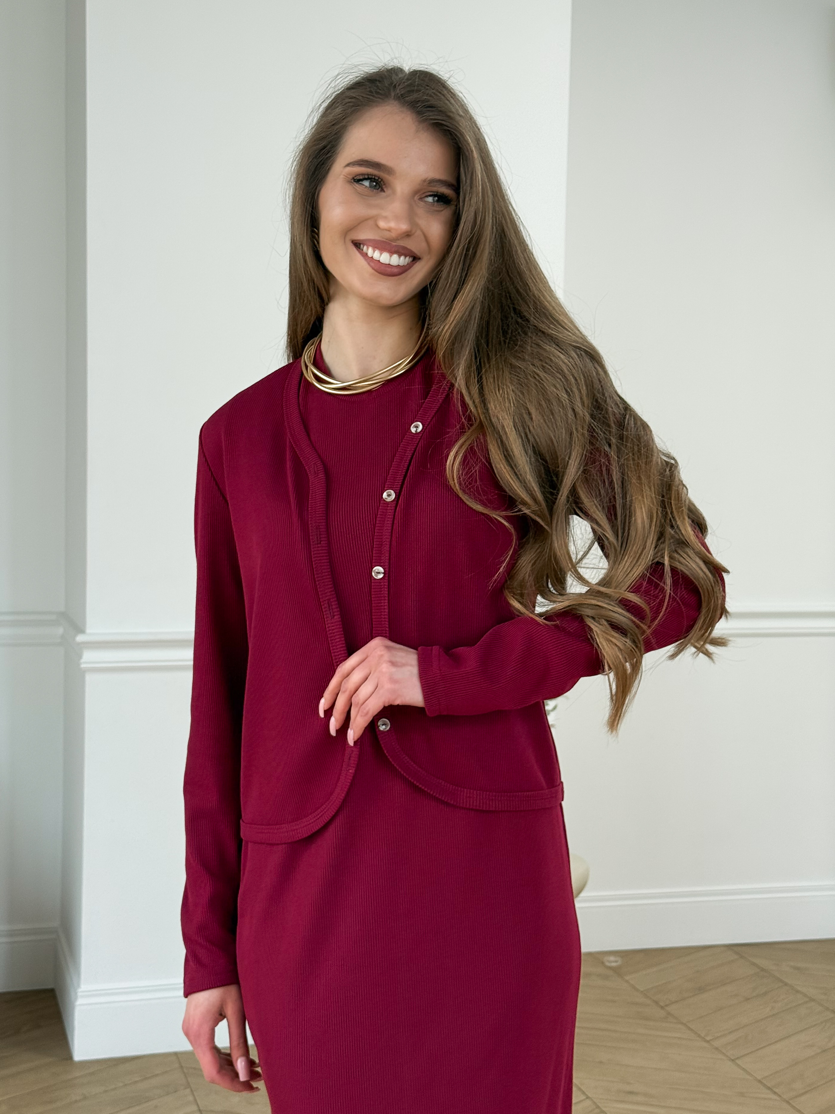 Burgundy Ribbed Cardigan Merlini Artua