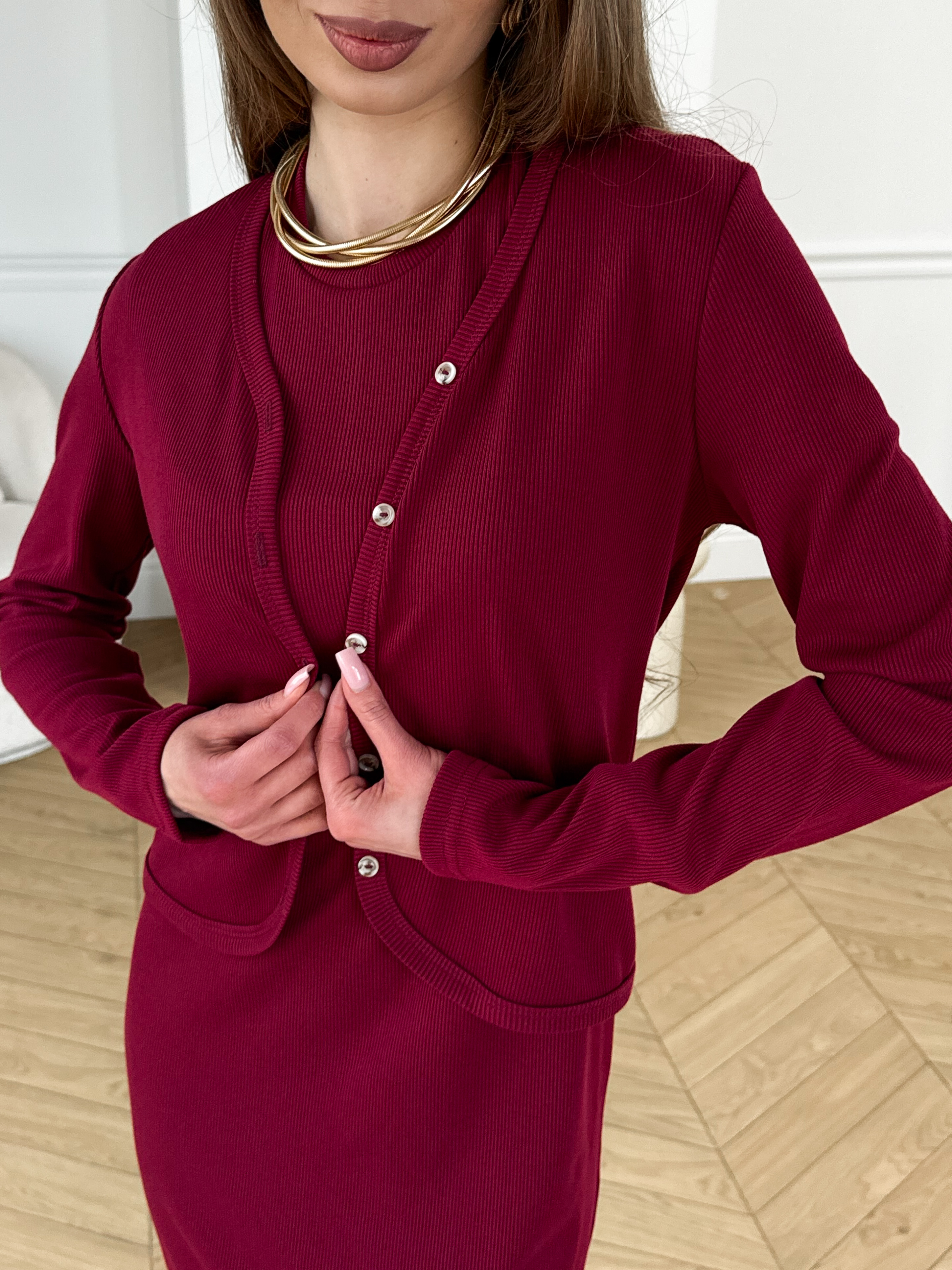 Burgundy Ribbed Cardigan Merlini Artua