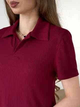 Ribbed Polo Dress Burgundy Merlini T-Shirt