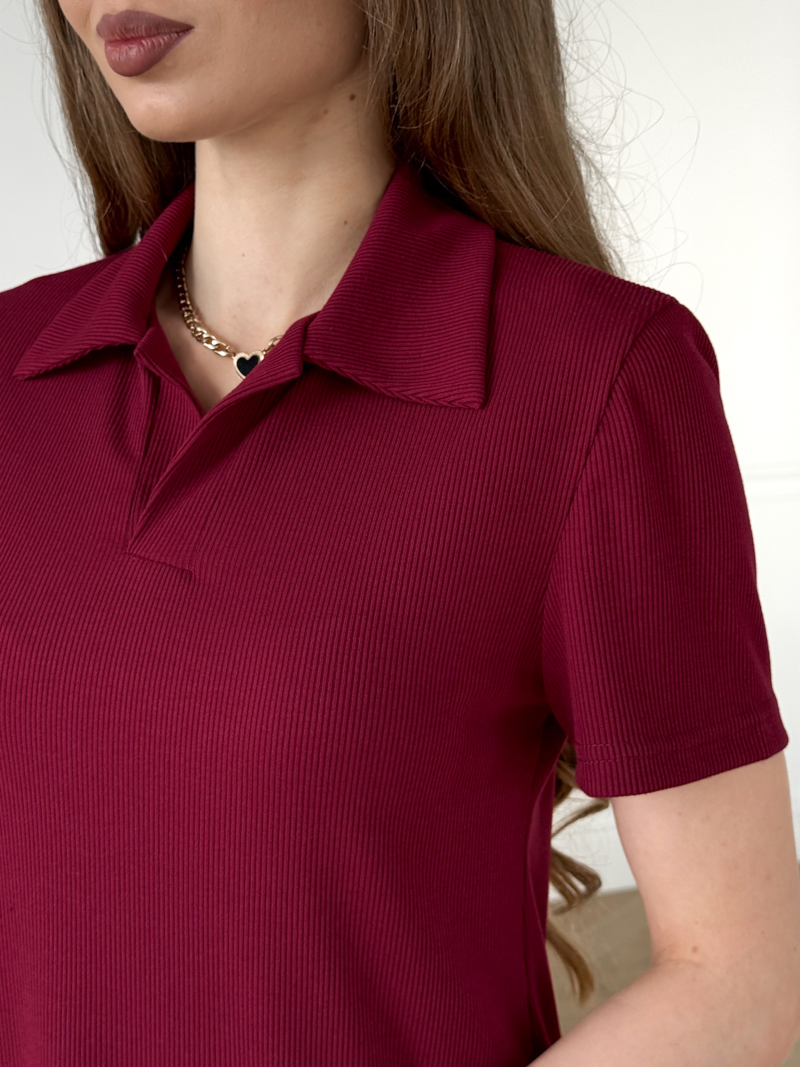 Ribbed Polo Dress Burgundy Merlini T-Shirt