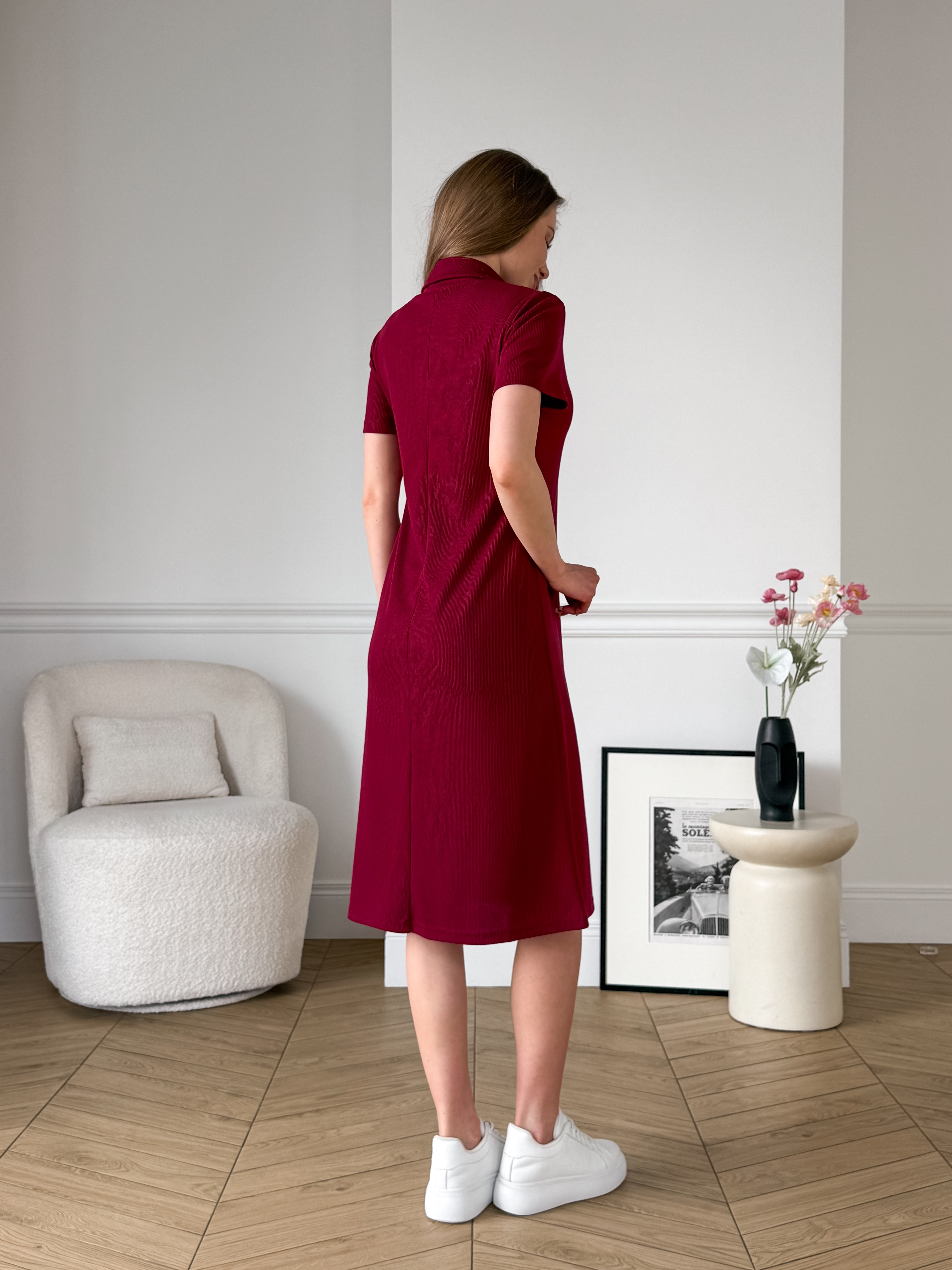 Ribbed Polo Dress Burgundy Merlini T-Shirt