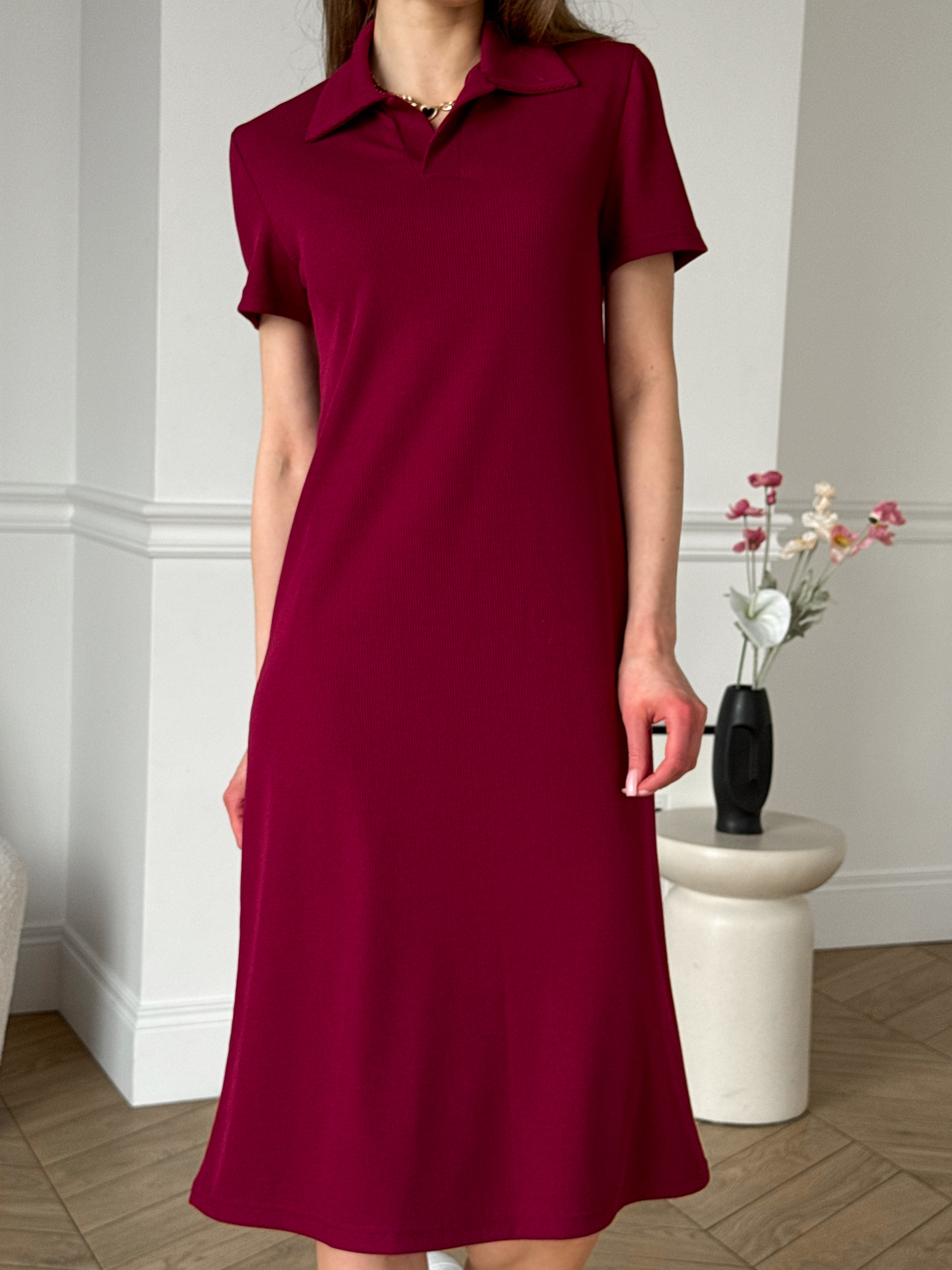 Ribbed Polo Dress Burgundy Merlini T-Shirt