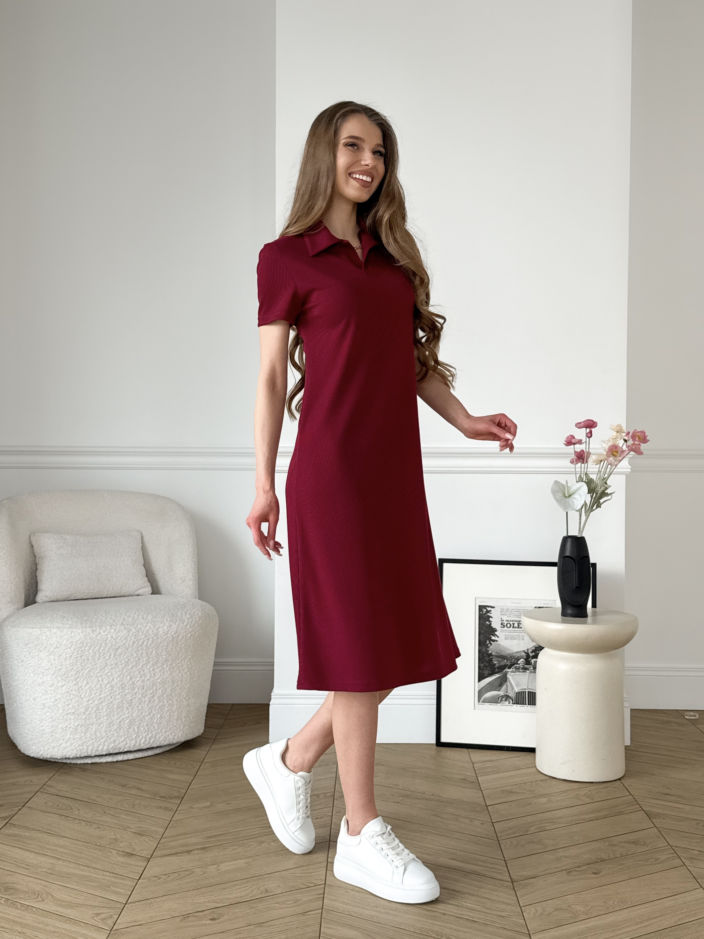 Ribbed Polo Dress Burgundy Merlini T-Shirt